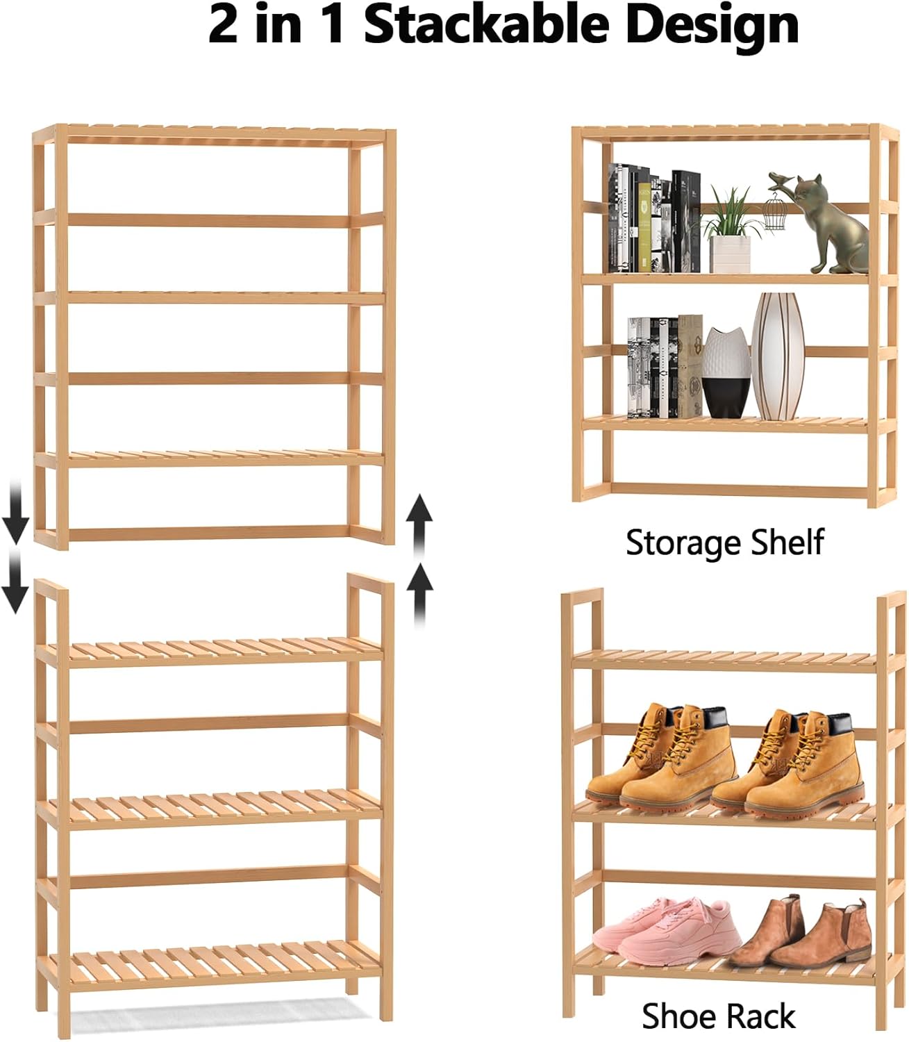 VASMIA 6-Tier Bamboo Shelf Bookcase Storage Unit
