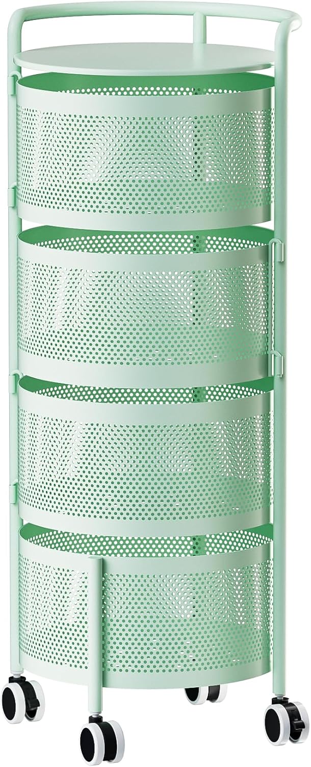 4-Tier Rotating Metal Storage Rack with Drawers