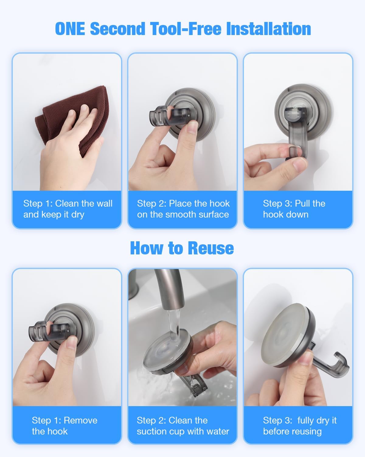 JOTPE Heavy Duty Suction Cup Hooks for Shower Kitchen Glass