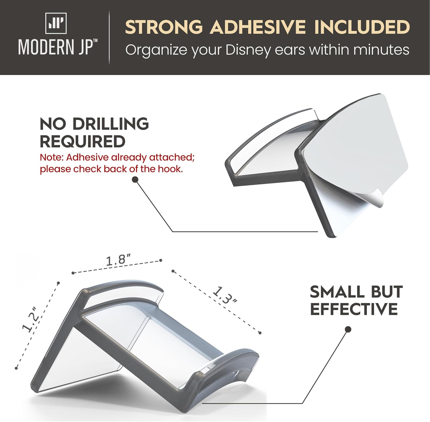 Modern JP Adhesive Hooks for Disney Ears 16-Pack - Clear Minimalist Headband Holder