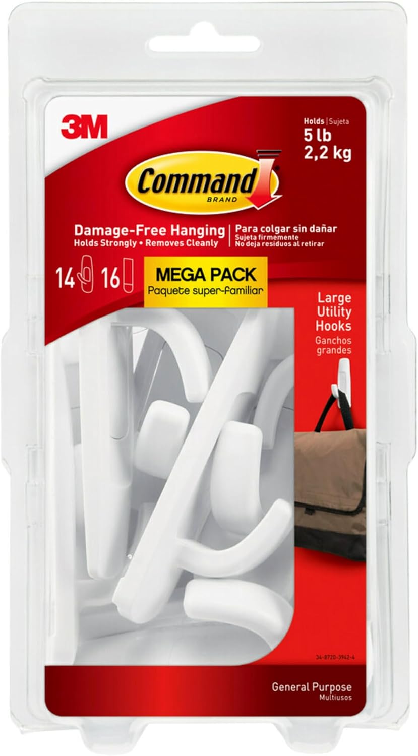 Command Large Utility Hook Mega Pack White 14-Pack