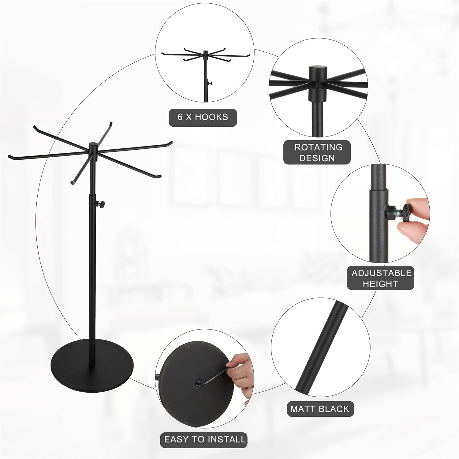 Rotating Keychain Display Stand with 6 Hooks