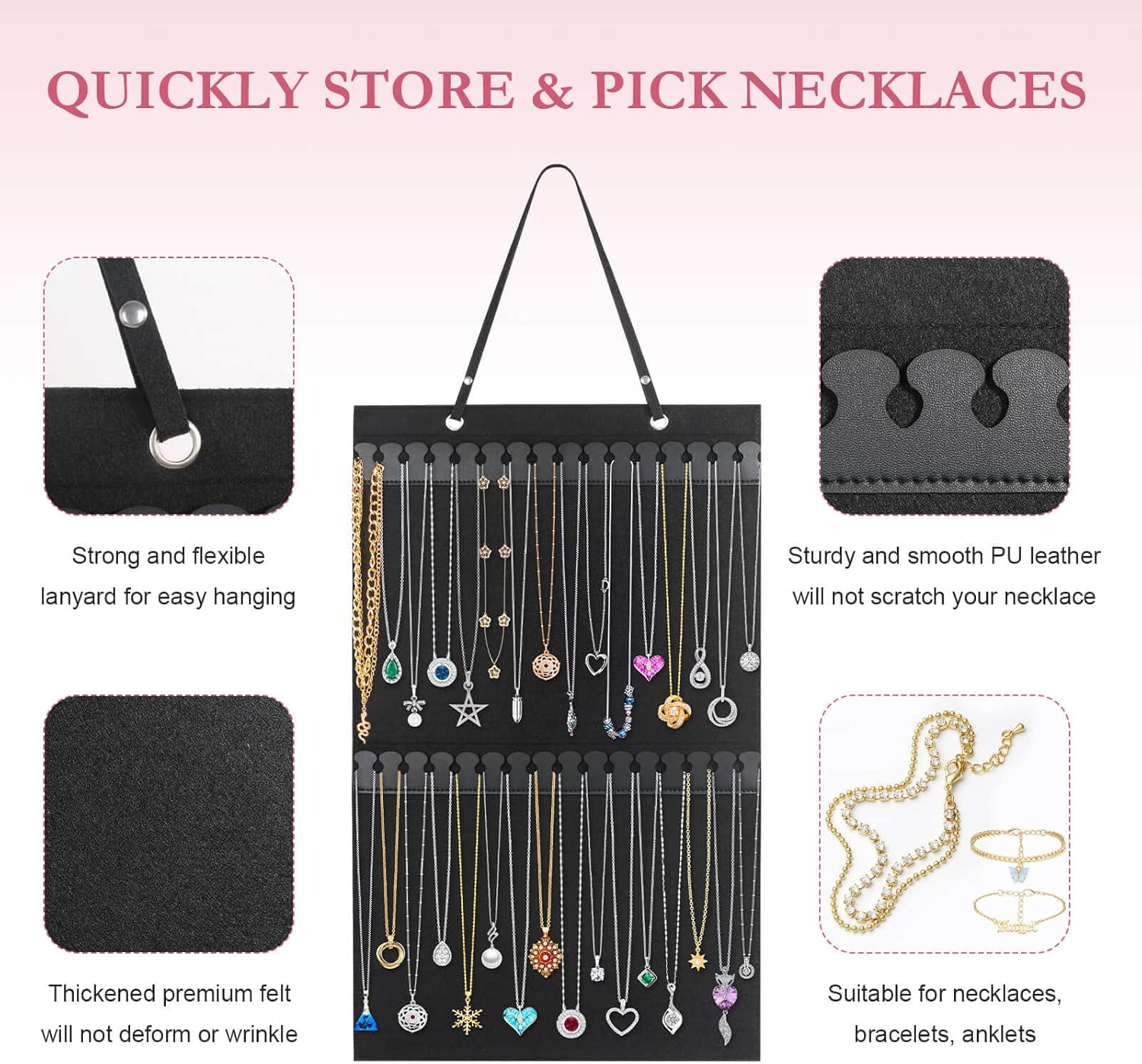 Caffox Jewelry Holder 32 Hook Storage for Necklaces Bracelets Ankles