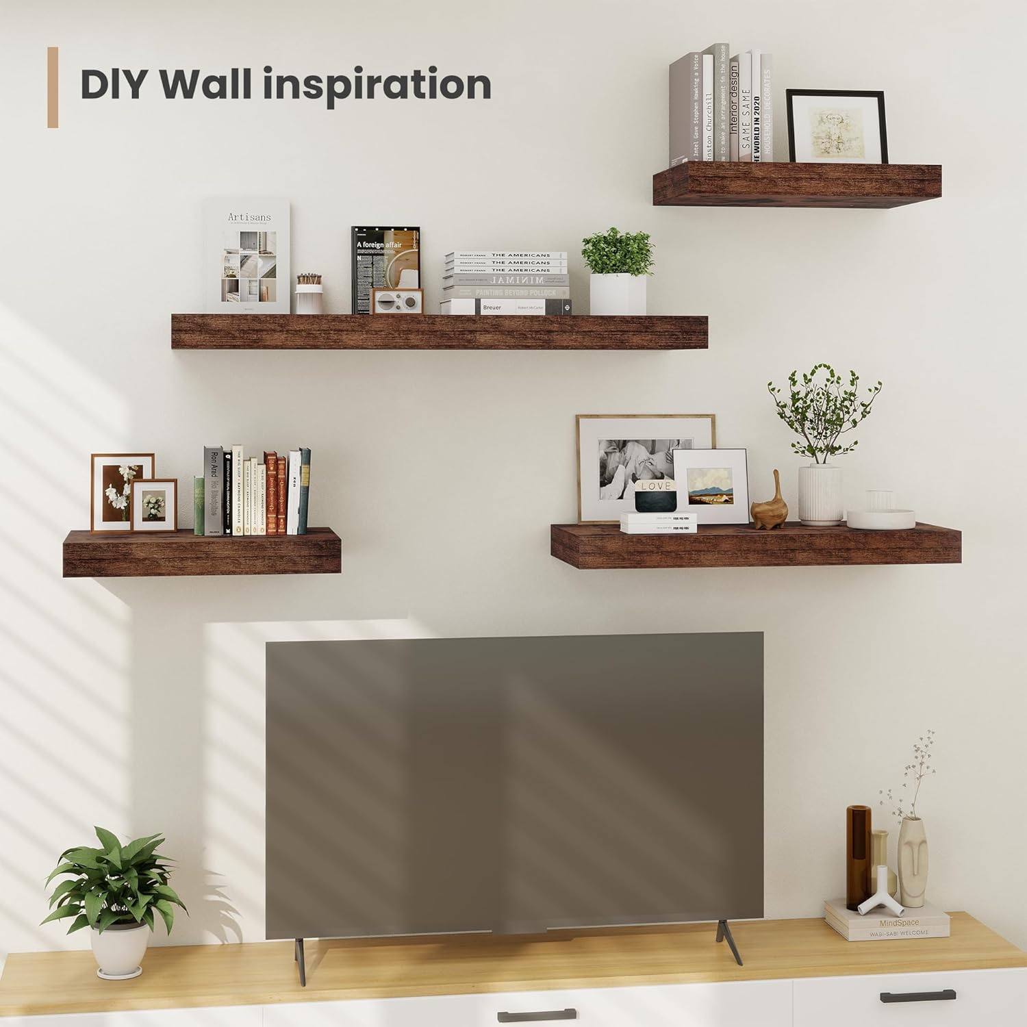 12 Inch Deep Floating Shelves Set of 2 Rustic Brown