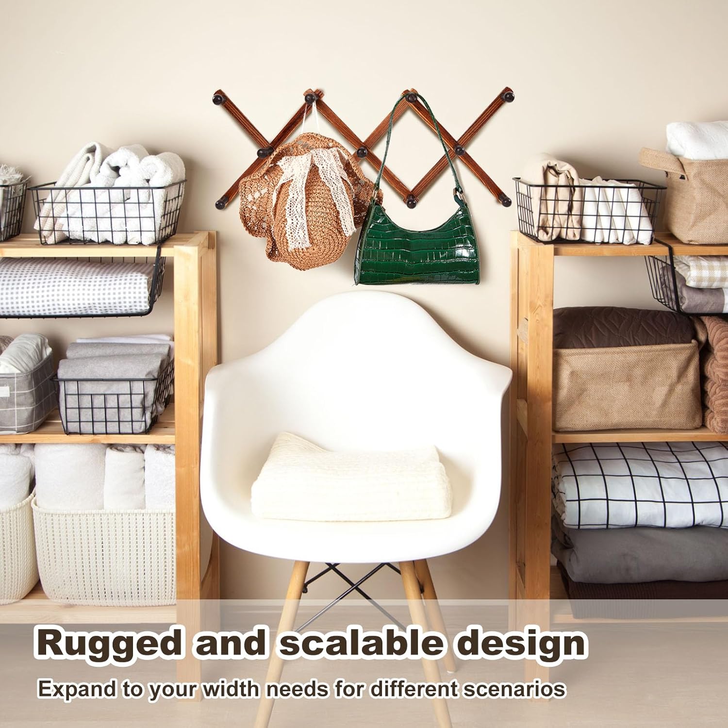 4 Pcs Expandable Wooden Coat Rack Wall Hanger with 11 Hooks