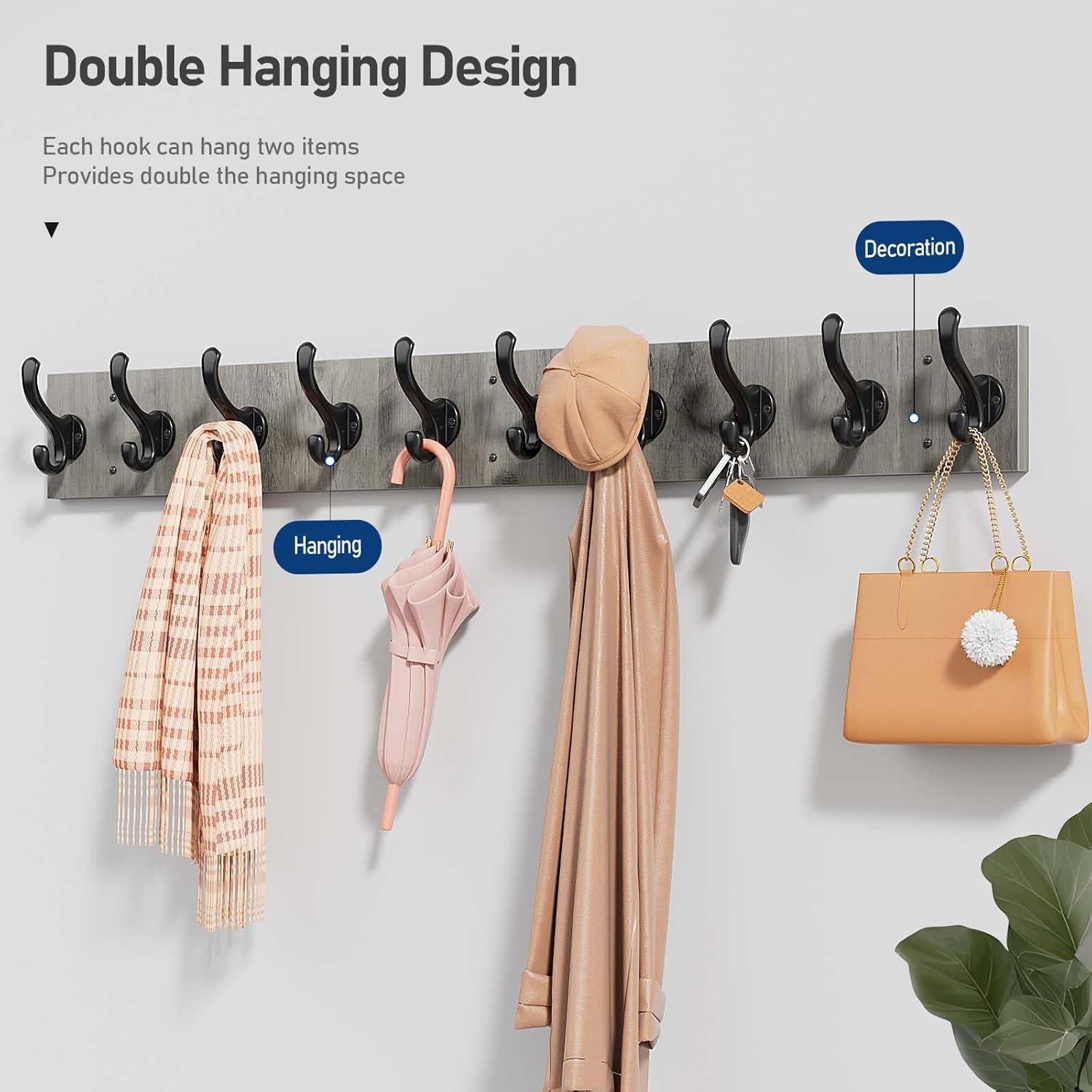 Tatub 386 Inch Farmhouse Coat Rack with 10 Hooks