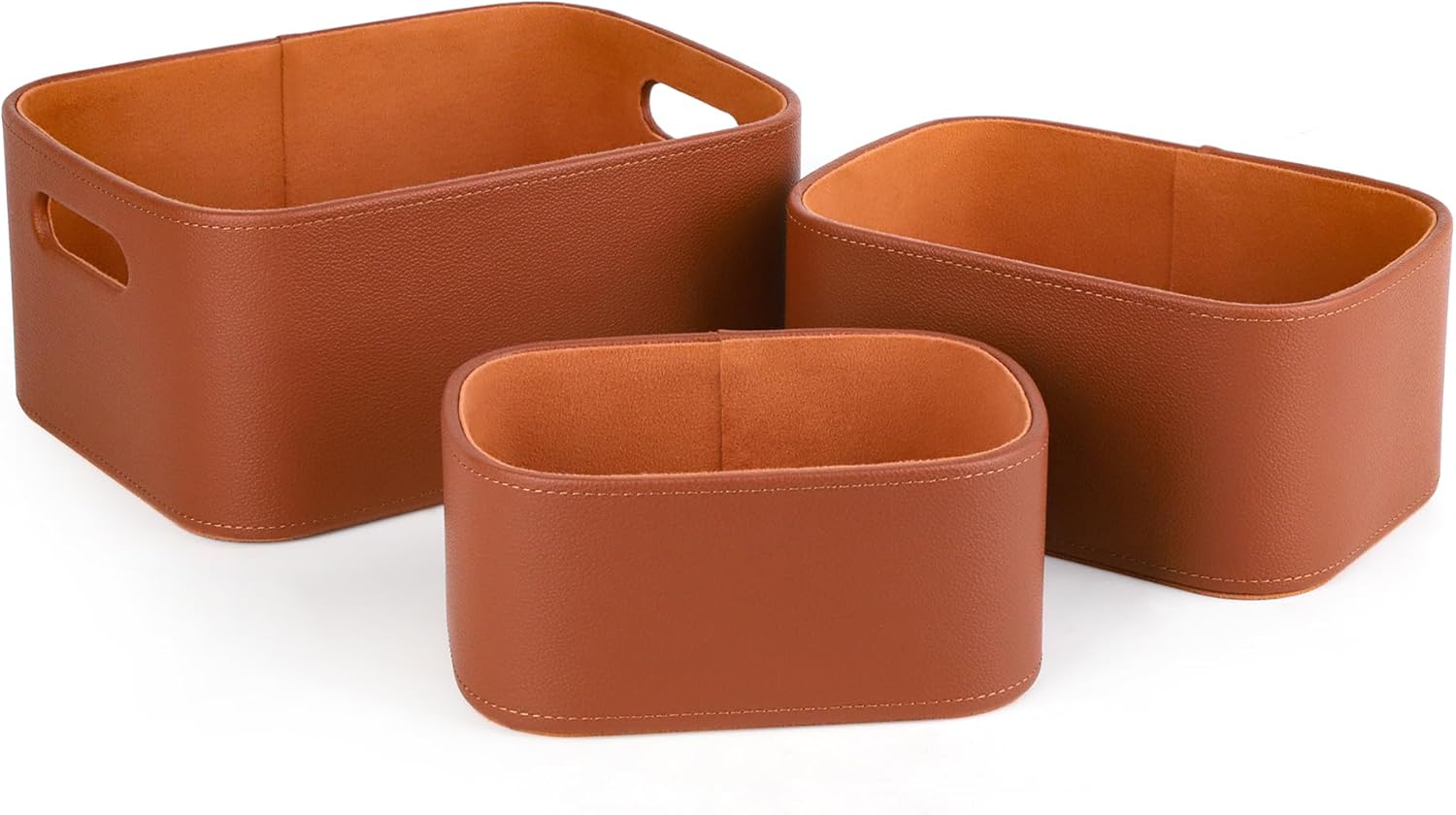 HofferRuffer Faux Leather Baskets with Velvet Lining Set of 3