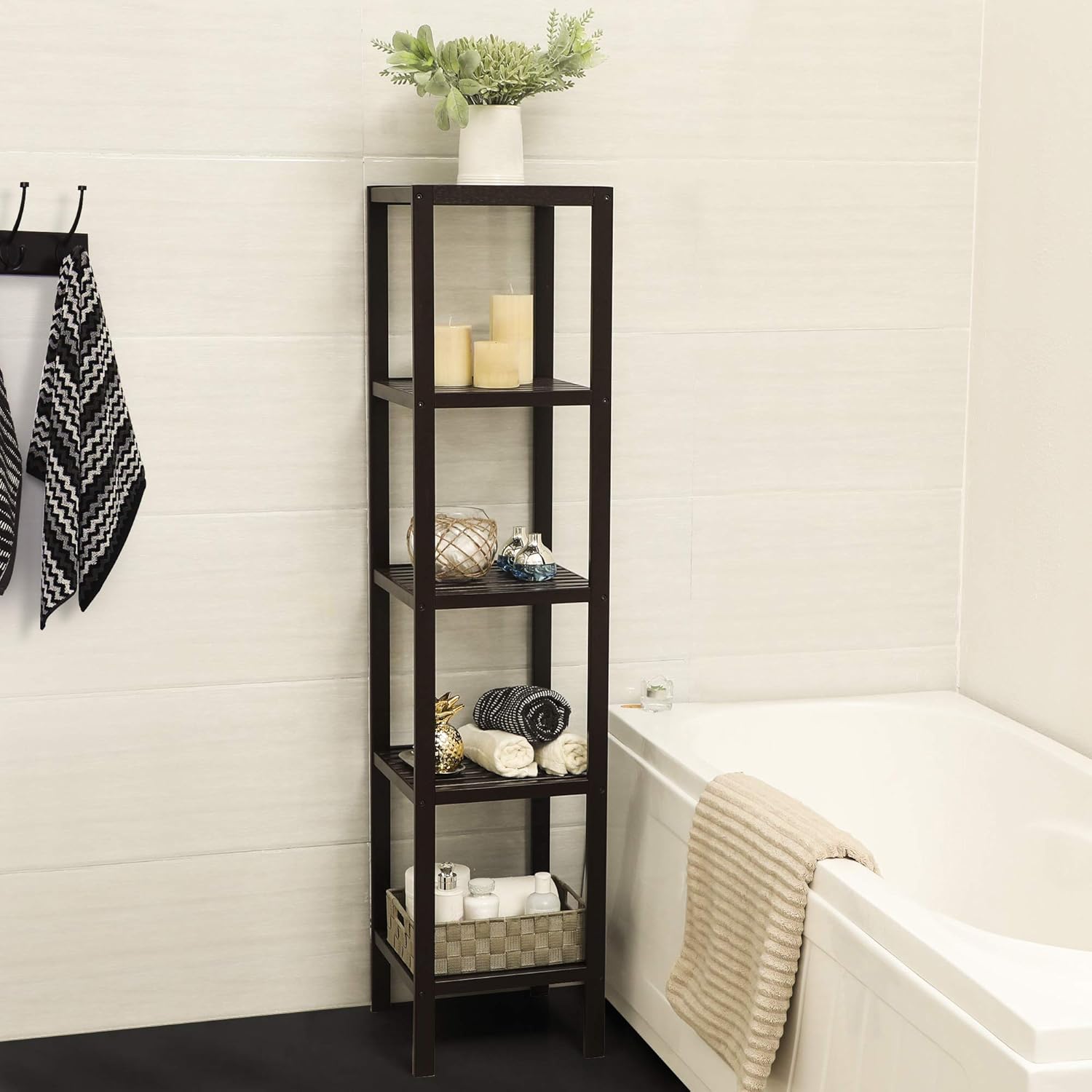 SONGMICS 5-Tier Bamboo Shelf Unit - 13x13x575 Inches