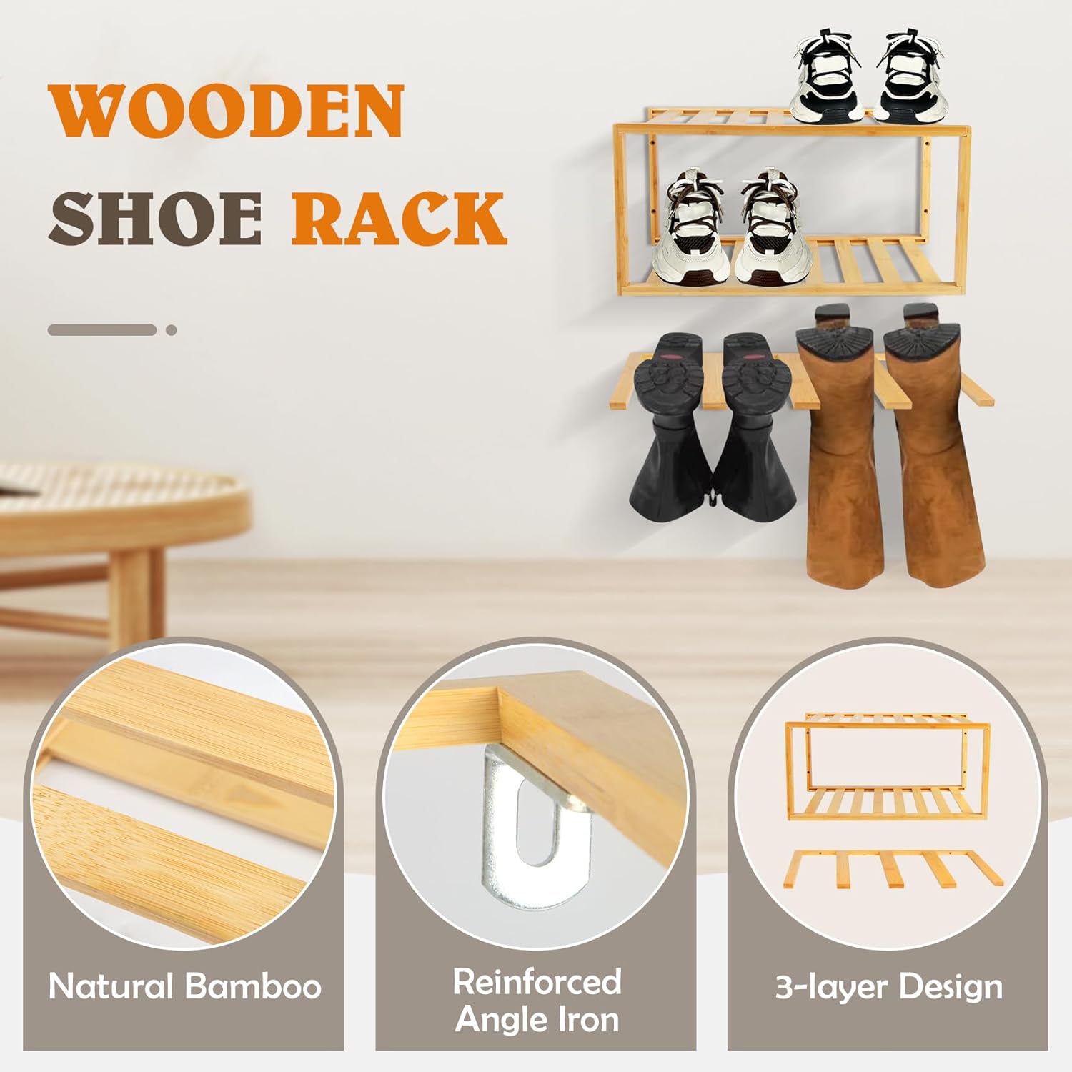 JAYOBGO 3-Tier Floating Boot Holder Wall Mounted Shoe Rack