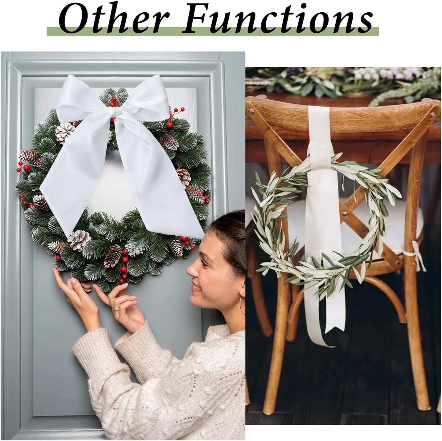 White Wreath Sash for Front Door Decor DIY Monogram Ribbon 47 x 56 Inches