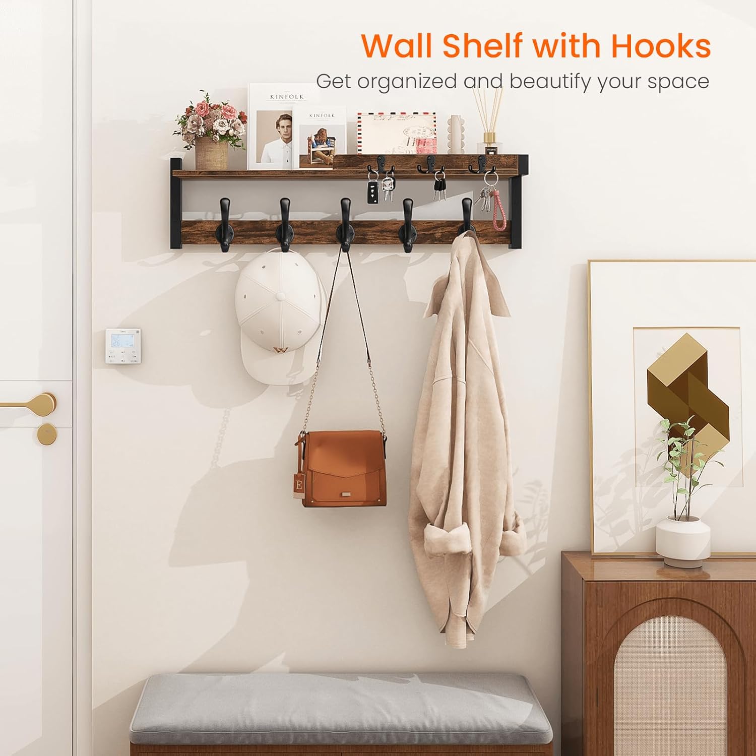 Homode Wall Mount Coat Rack with Shelf and Hooks