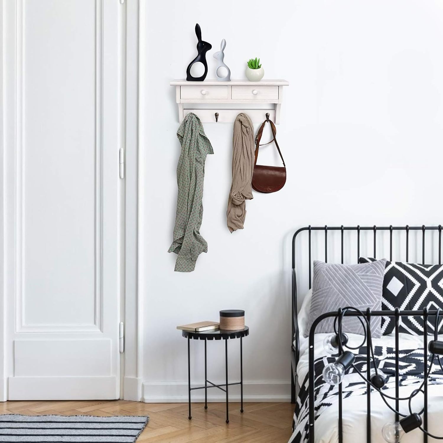Emfogo Rustic Wood Coat Hooks Wall Mount Shelf