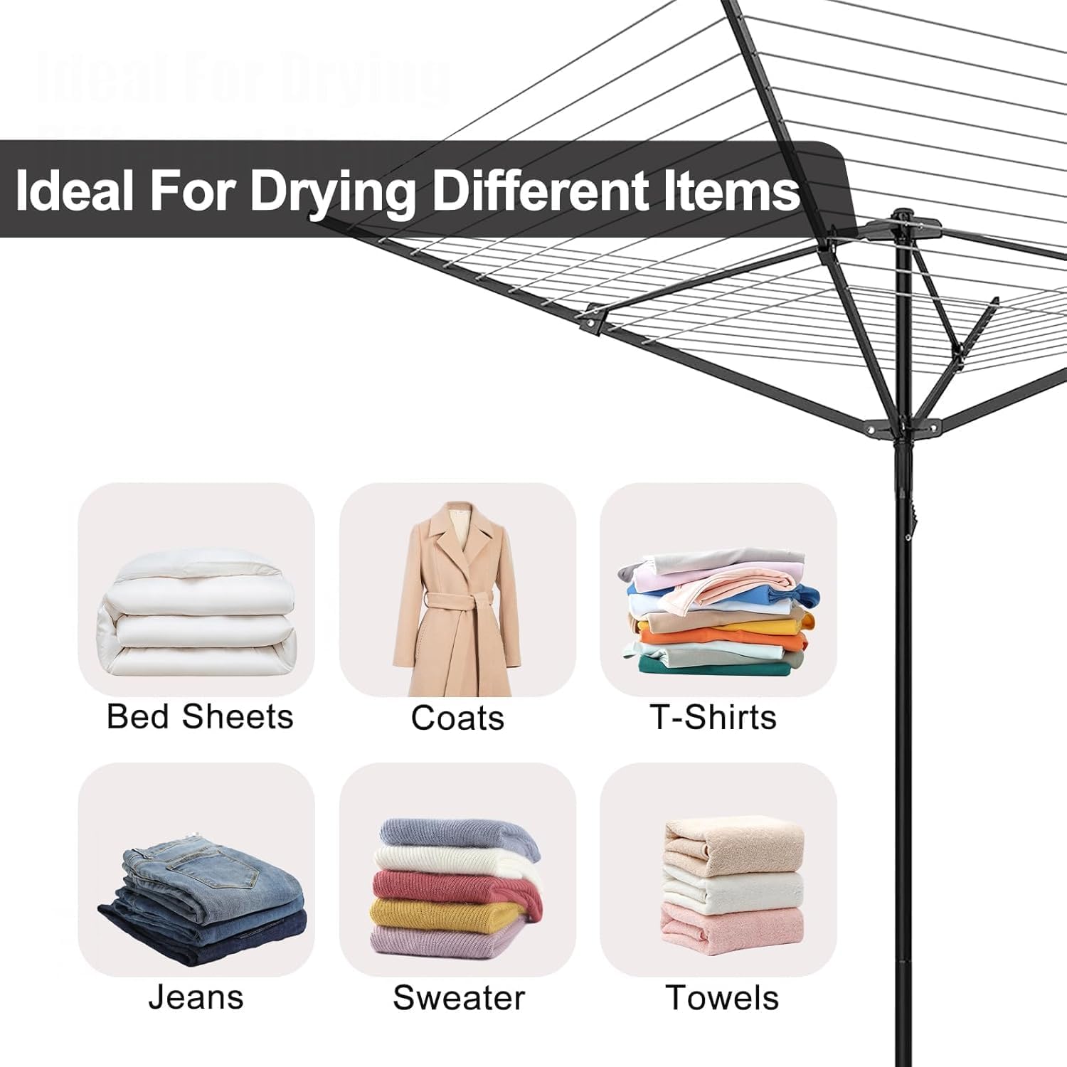 Heavy Duty Outdoor Umbrella Drying Rack with 12 Lines