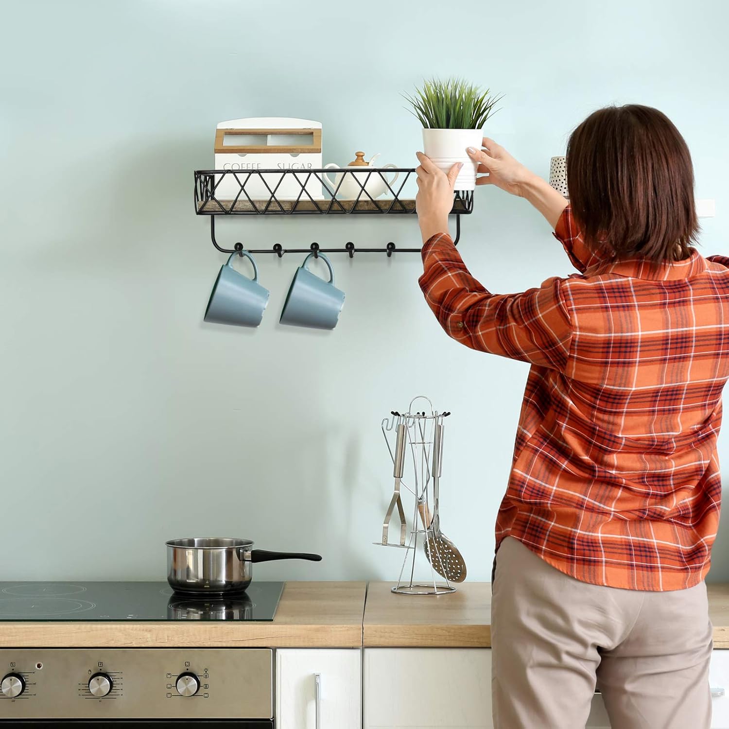Wall Mounted Key and Mail Holder with Shelf