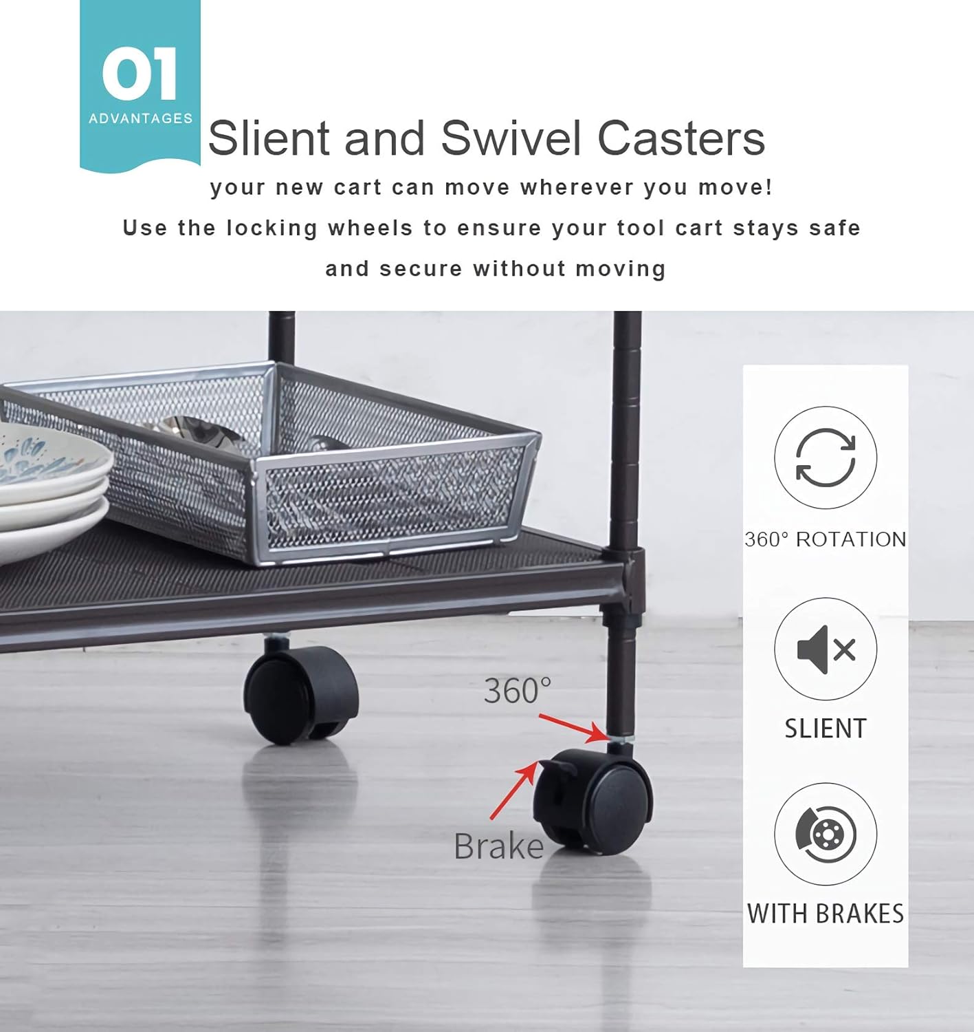 OVICAR 3-Tier Steel Wire Storage Shelving Unit with Wheels