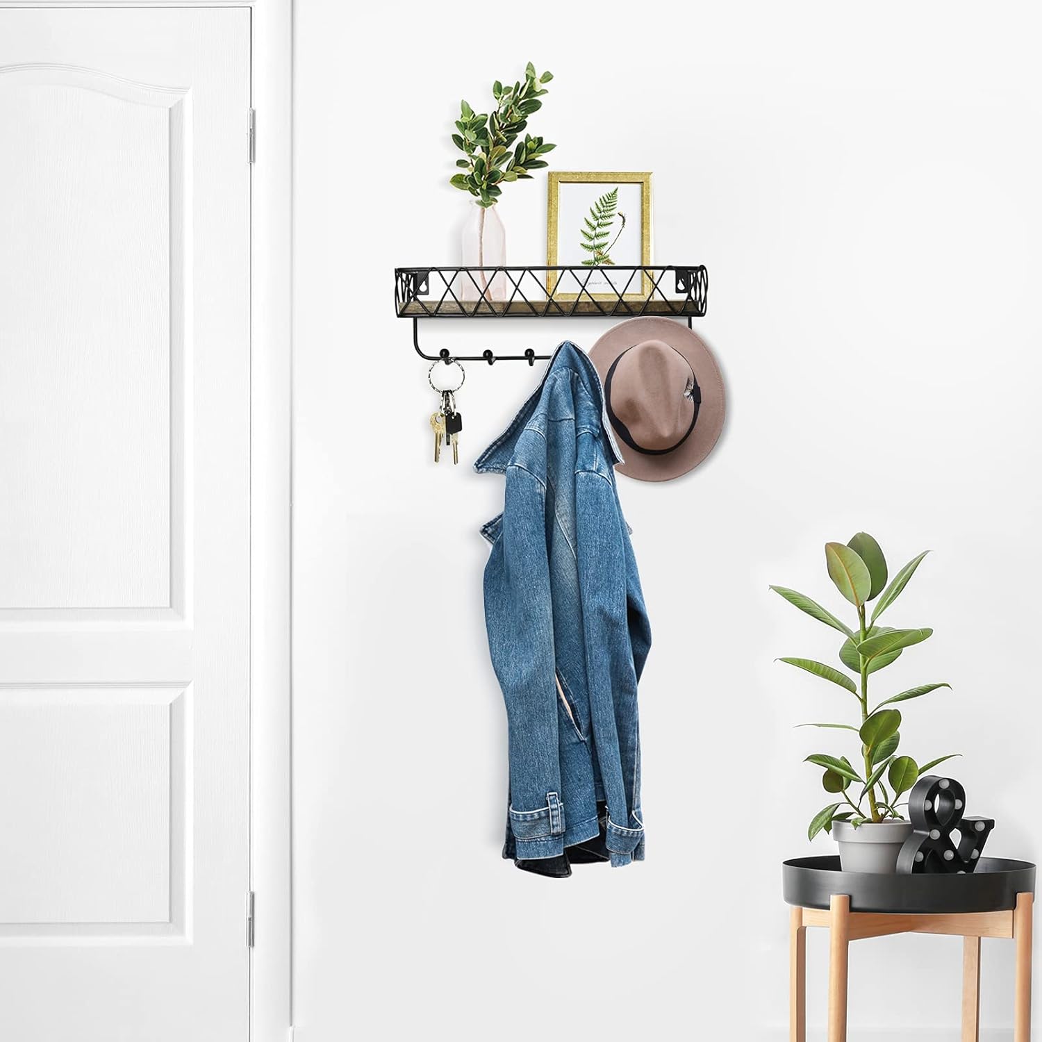 Wall Mounted Key and Mail Holder with Shelf