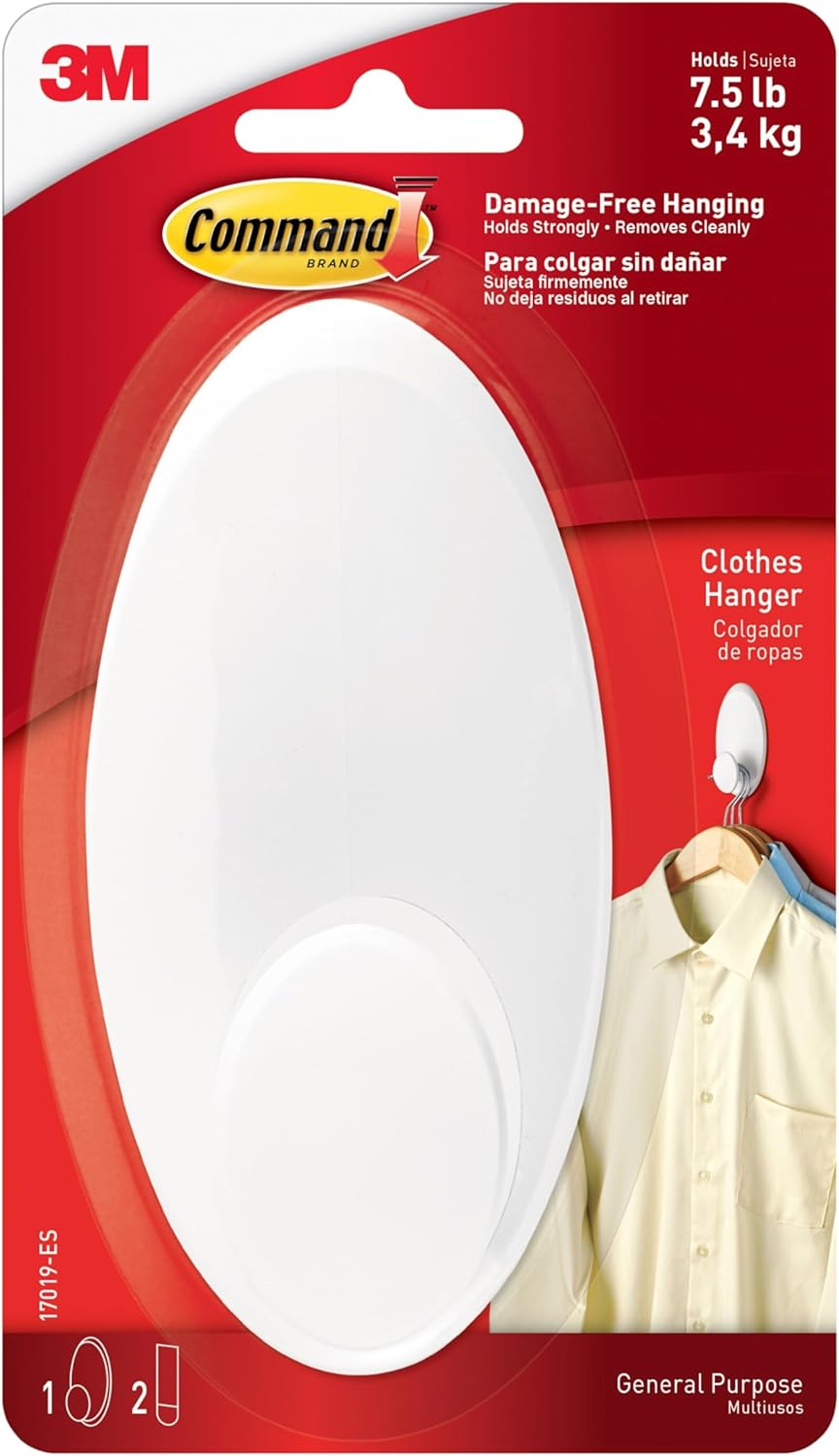 Command Clothes Hanger Holds 75 lb 1 Hook 2 Strips