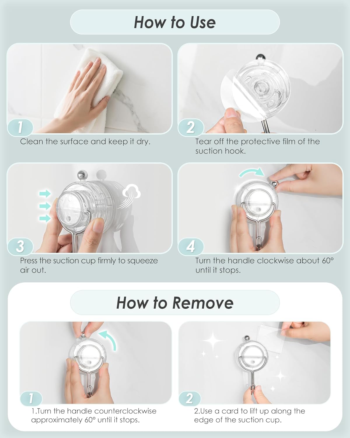 Upgrade Twist-lock Clear Suction Towel Hooks 2 Pack