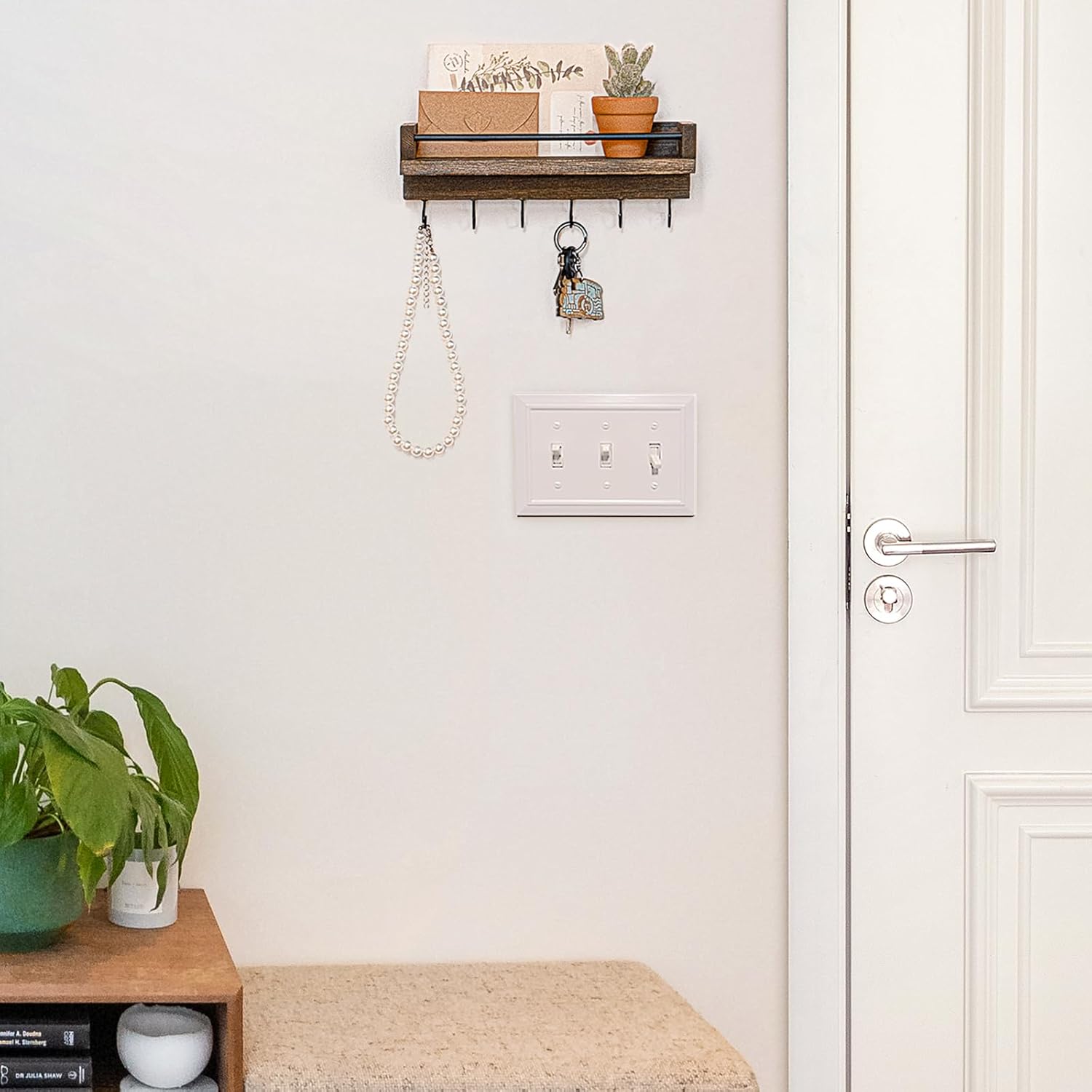 Mkono Key Holder Wall Mounted 95 Inch Rustic Shelf