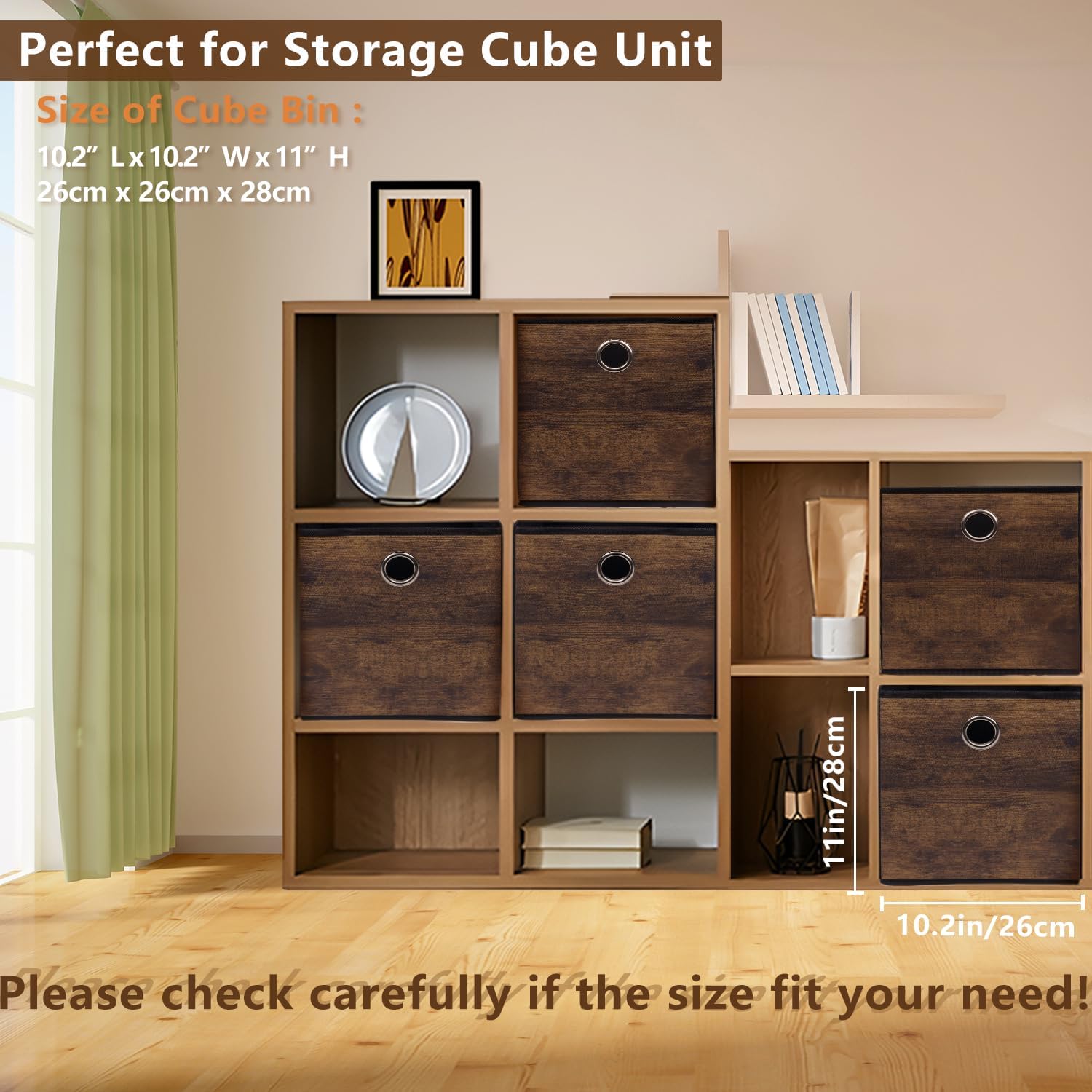 Thickened Fabric Storage Bins with Wood Grain 3 Pack