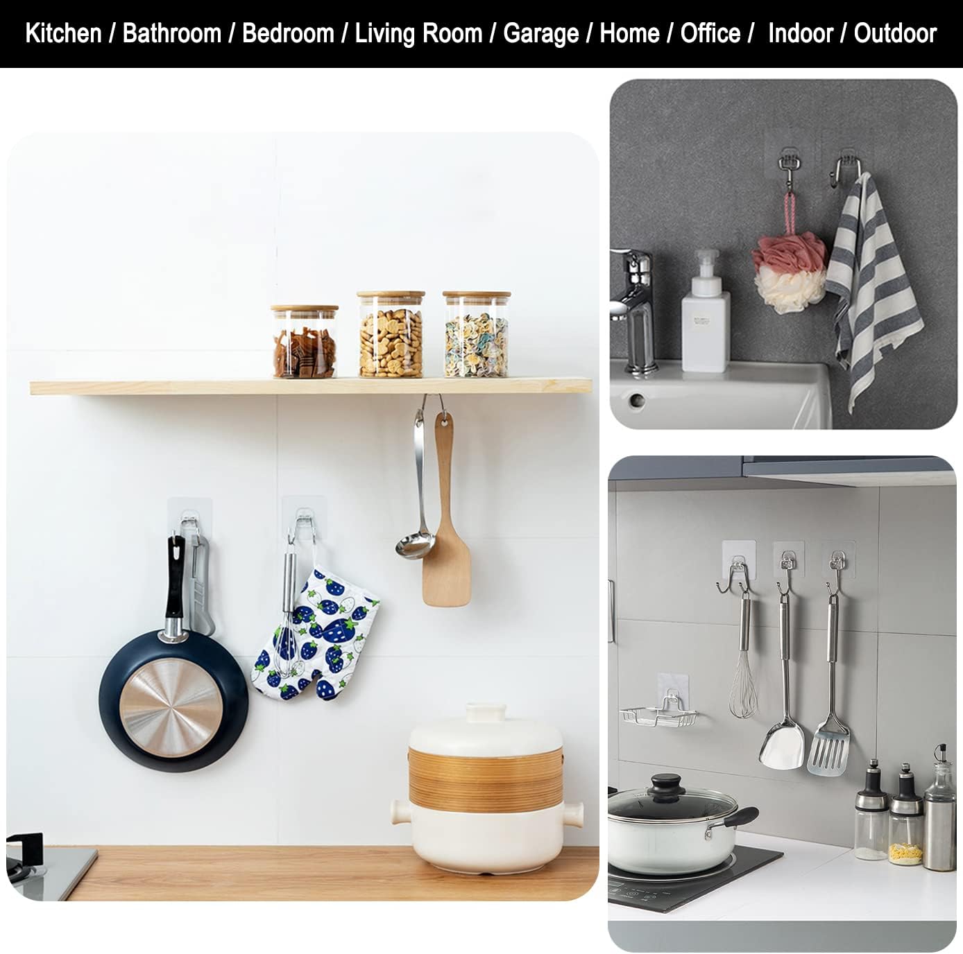 15 Pack Clear Double Adhesive Wall Hooks