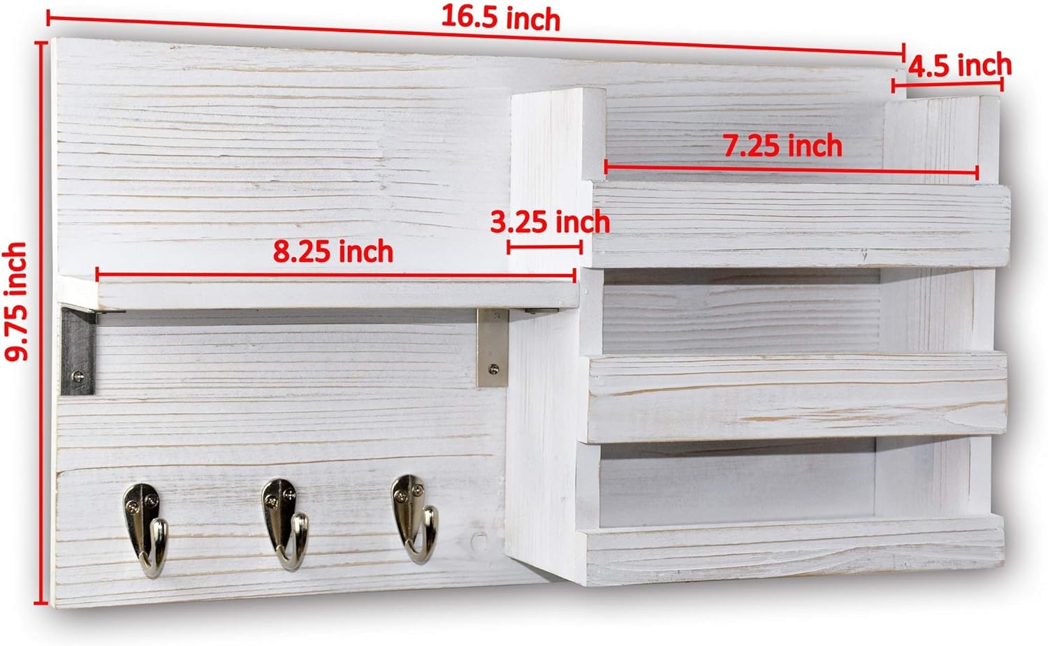 Spiretro Wall Key Hooks Holder with Mail Sorter and Floating Shelf