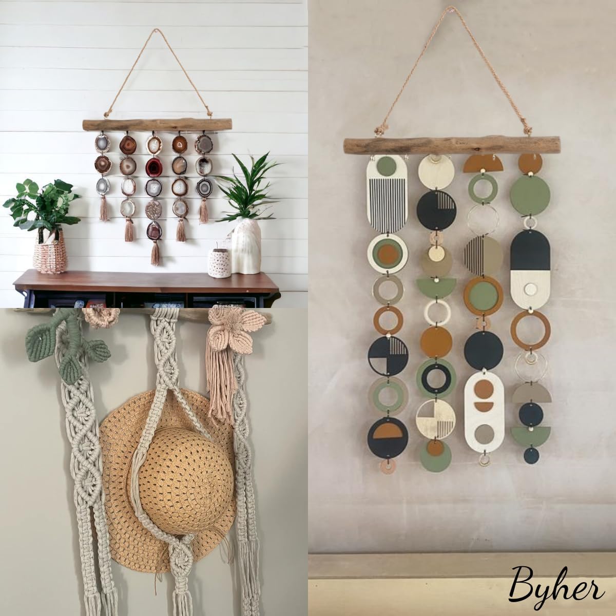 BYHER 15 Inch Driftwood Jewelry Hanger - Rustic Branch Decor with 5 Hooks