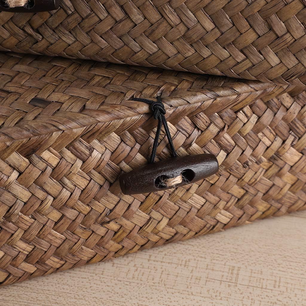 Hipiwe Set of 2 Flat Woven Seagrass Storage Bins with Lid