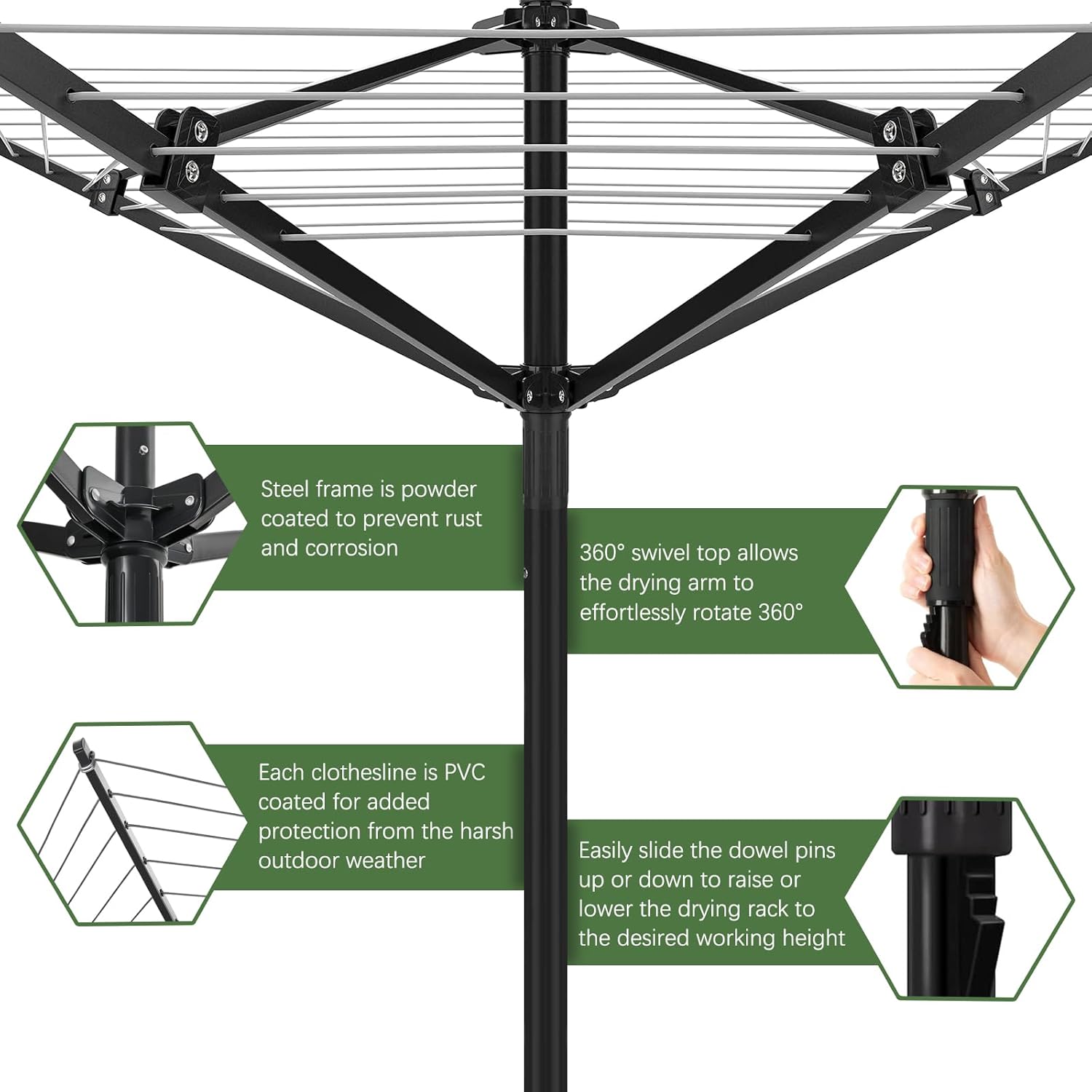 WuhaPhreyn Outdoor Umbrella Drying Rack 12 Lines 4 Arms
