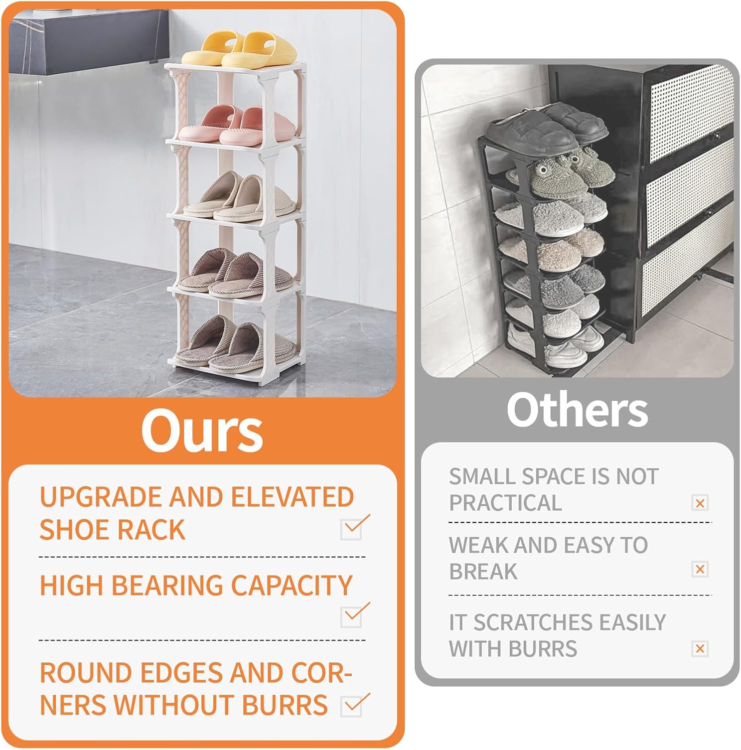 5 Tier Shoe Rack Organizer for Closet Storage Narrow Vertical Free Standing Beige