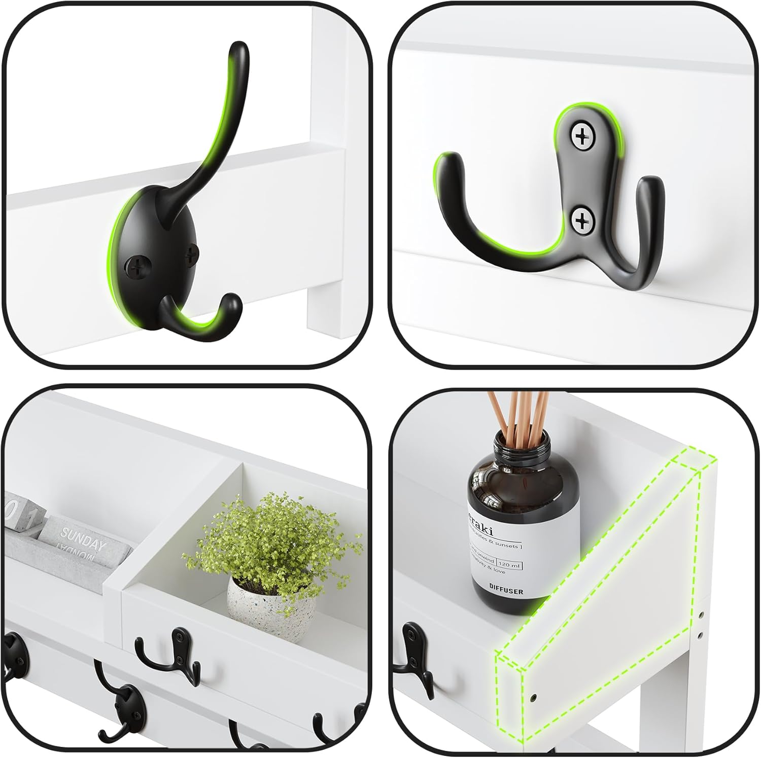 AMBIRD 2657 Inch Wall Shelf With 5 Dual Hooks And 3 Key Hooks