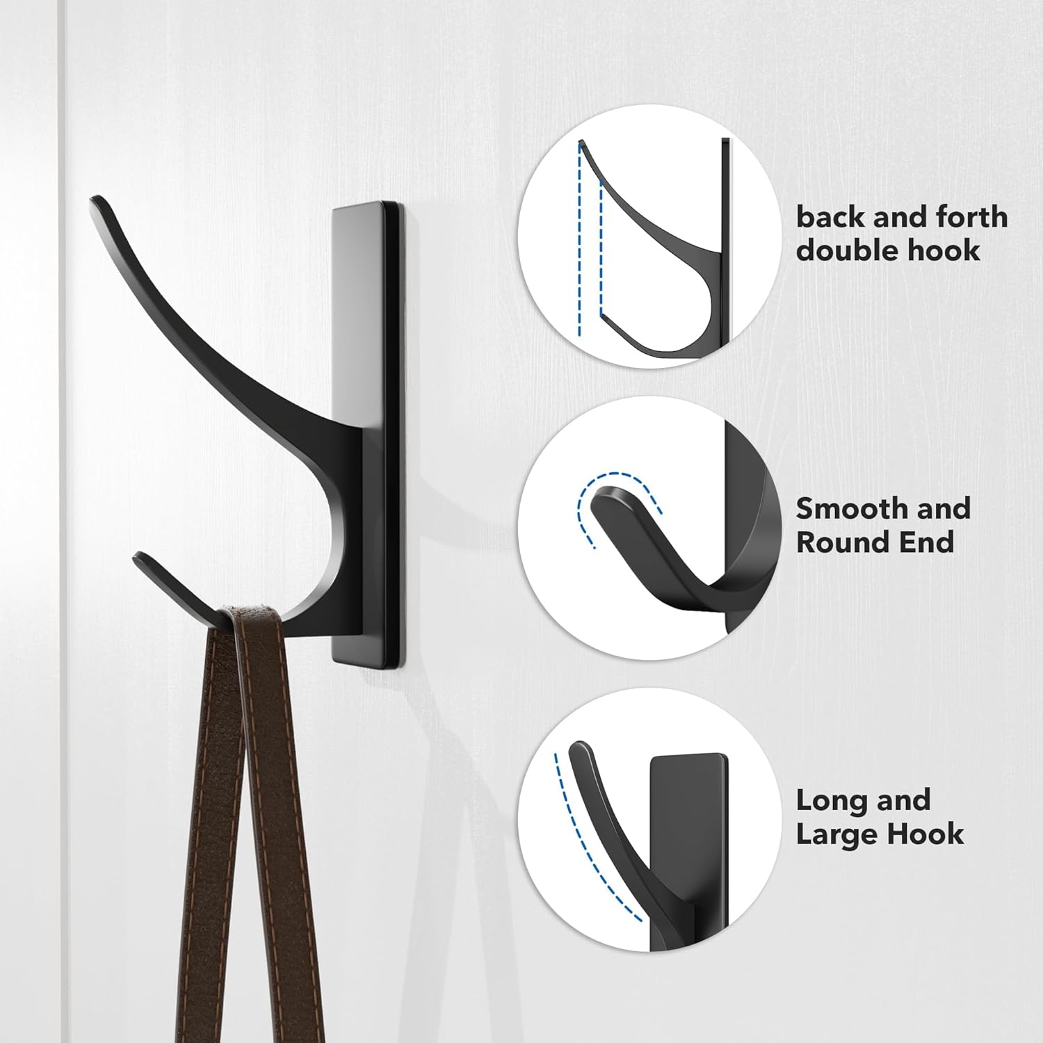 Self Adhesive Coat Hooks 10 Pack Matt Black Heavy Duty