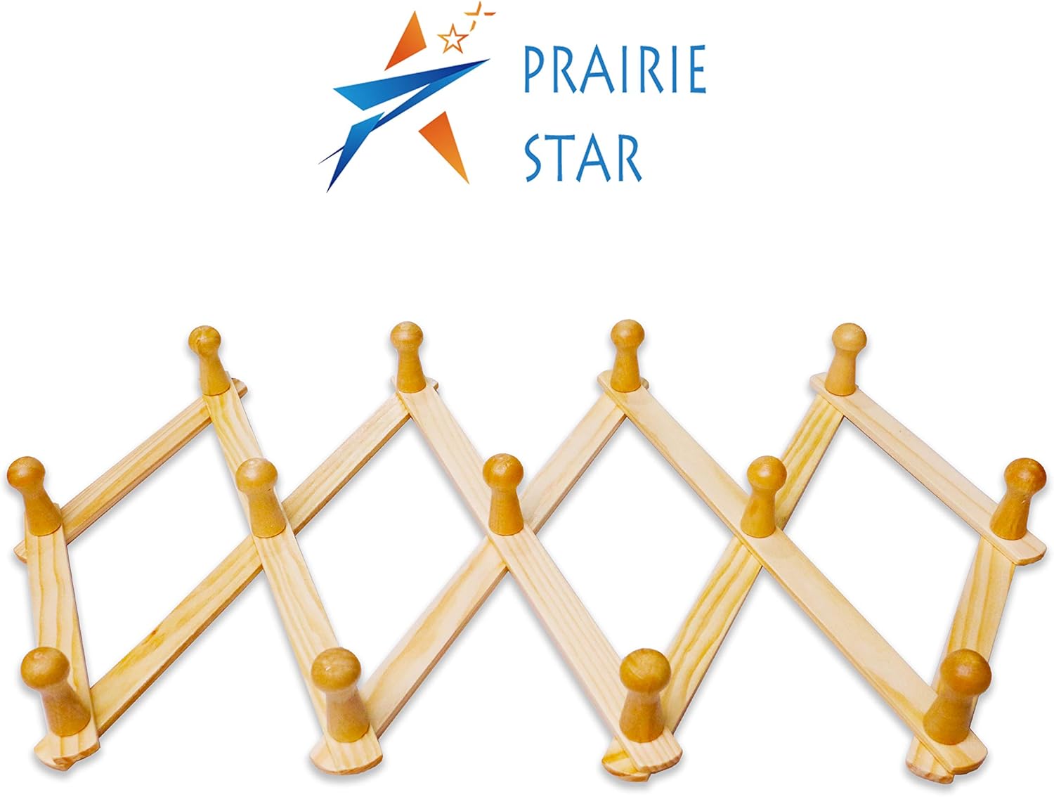 Prairie Star Expandable Coat Rack with 13 Peg Hooks for Storage of Hats Scarves Purses and More