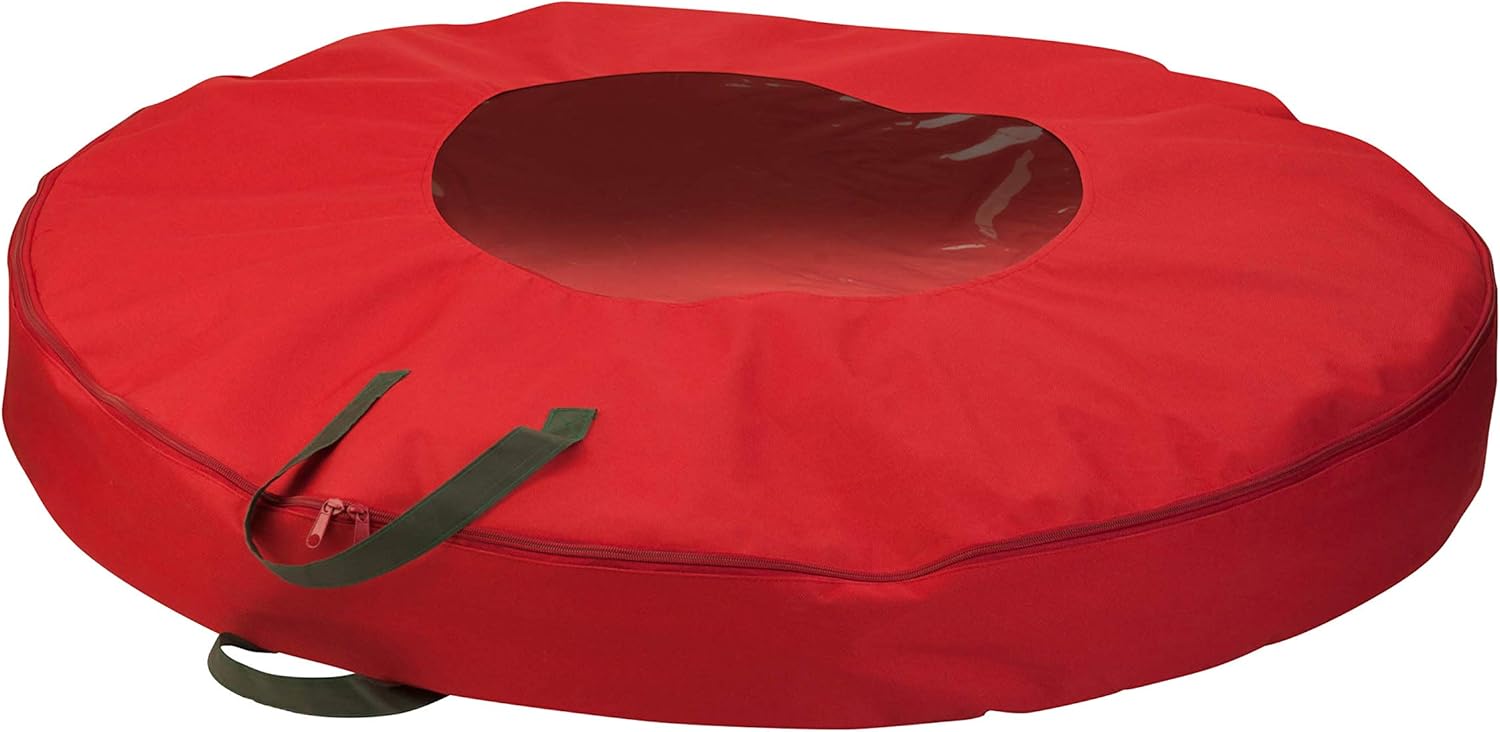 Honey-Can-Do 36 Inch Holiday Wreath Storage with Handles Red