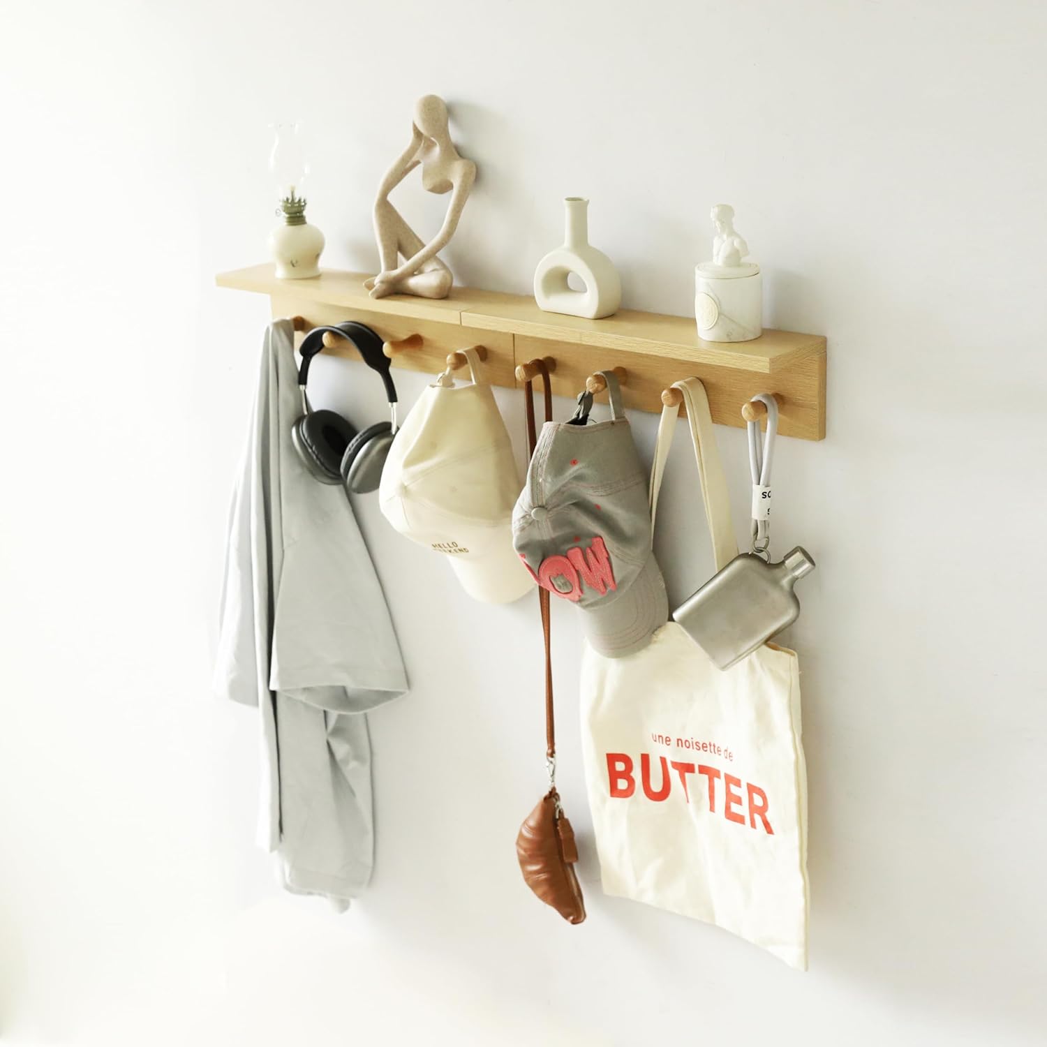 Wall Mount Coat Rack with Shelf and Hooks