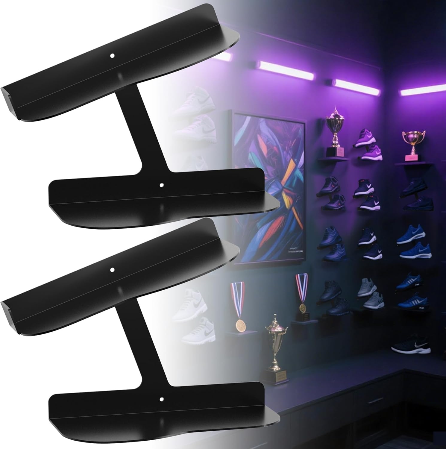 AIYOTAR 2 Pack H Type Wall Floating Shoe Rack