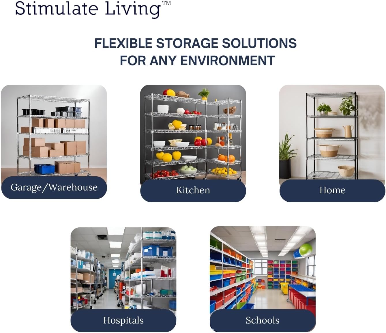 Stimulate Living 4-Tier Black Heavy Duty Wire Shelving Unit