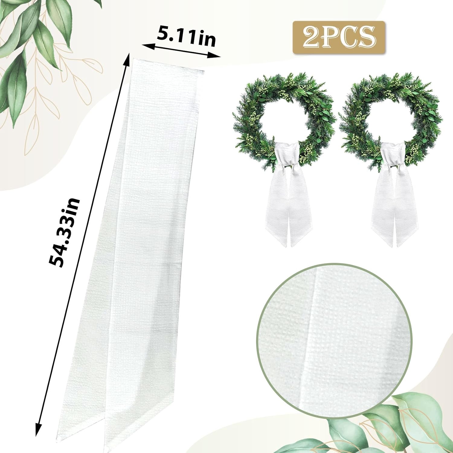 2pcs White Wreath Sash for Front Door