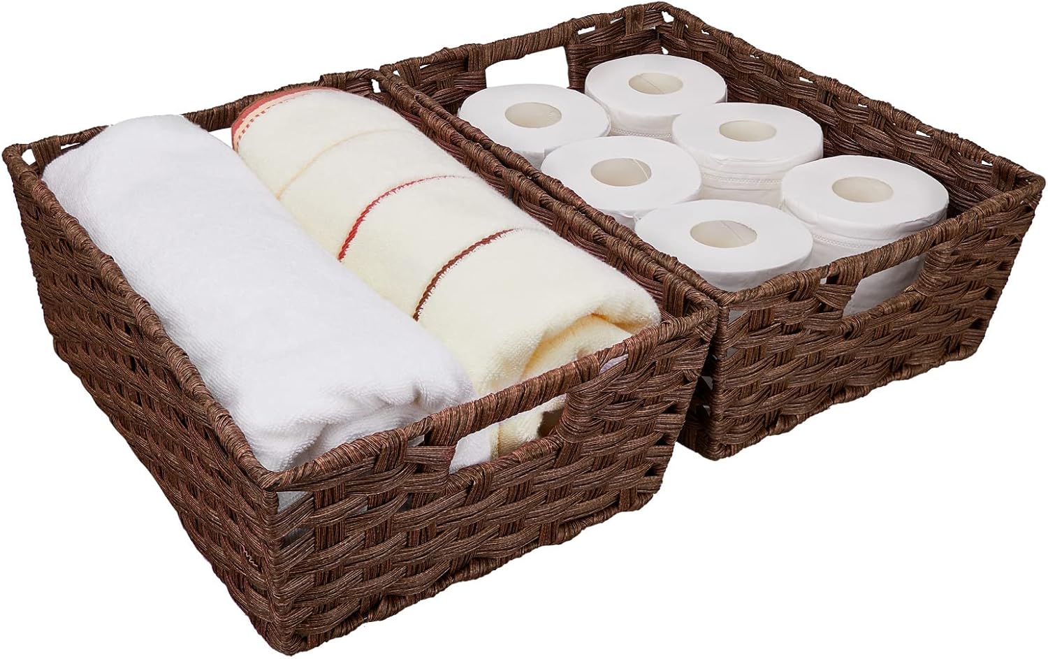 Large Wicker Storage Basket Set of 2 Brown Waterproof