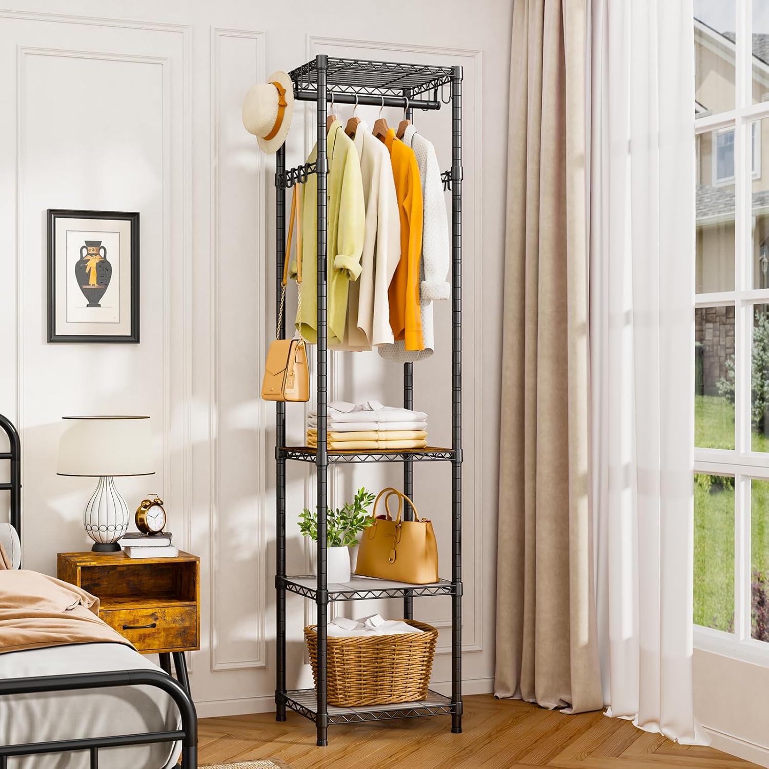 R1 Heavy Duty Clothes Rack with Storage Shelves Black