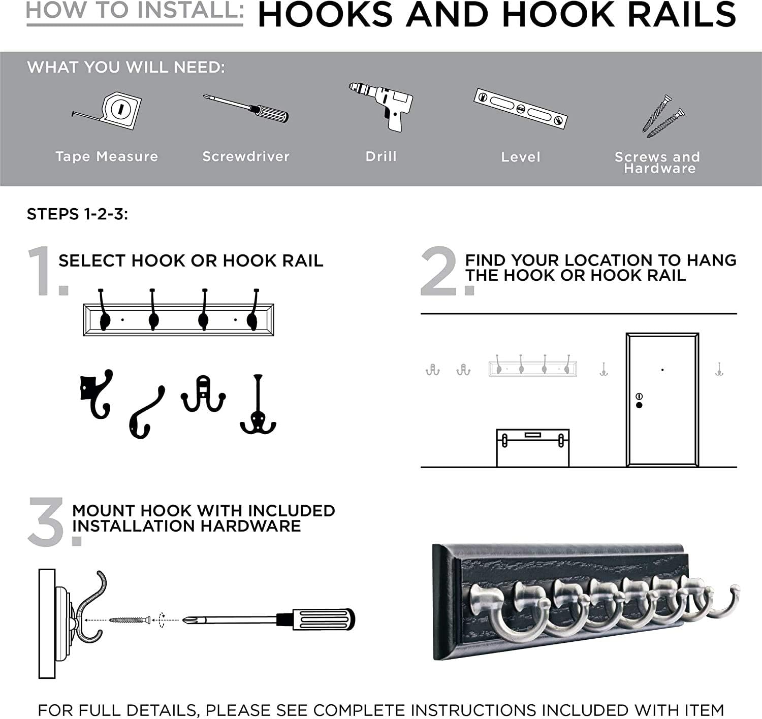 LIBERTY Wall Mounted Coat Rack with 6 Hooks 27 Inch