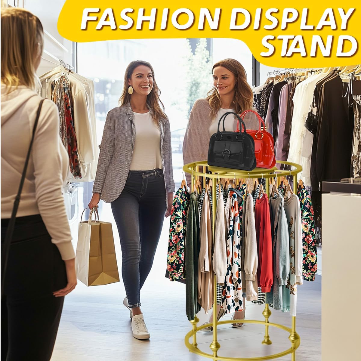 Round Retail Clothing Rack with Double Storage