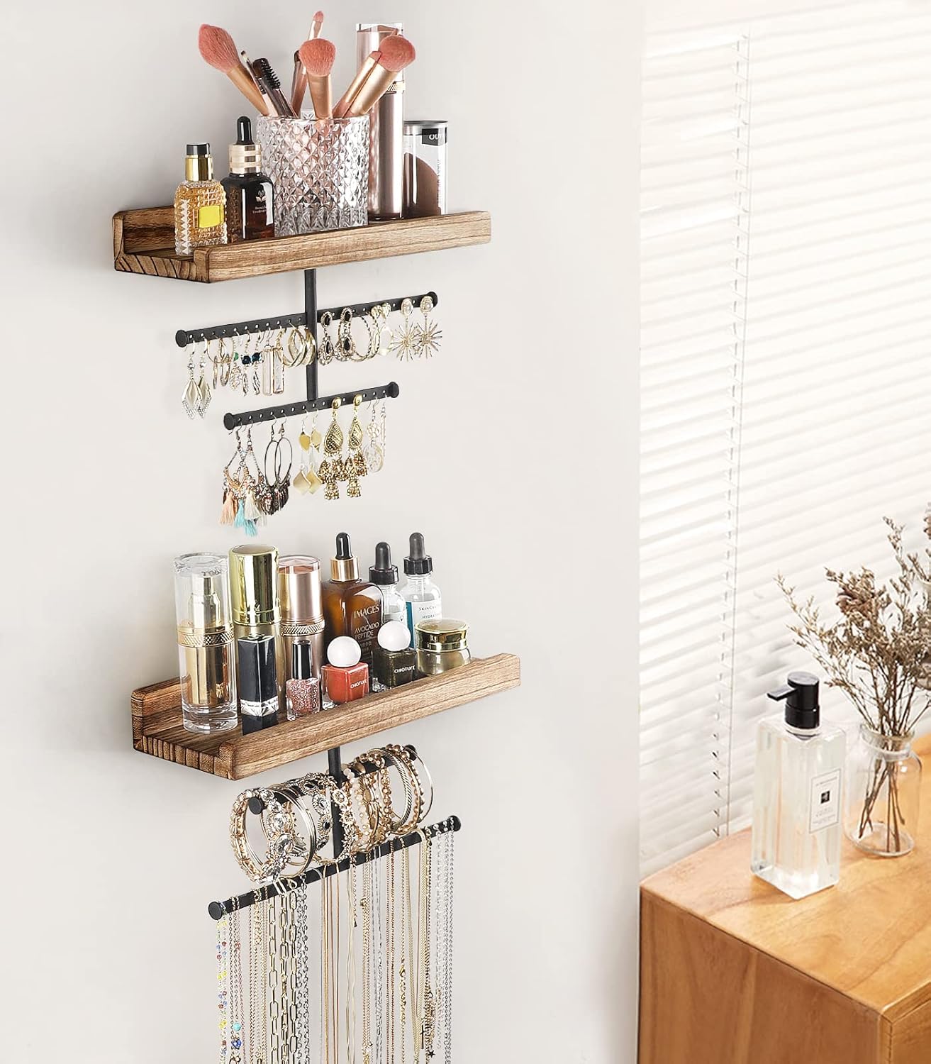 Keebofly Wall-Mounted Jewelry Organizer with Dual Shelves