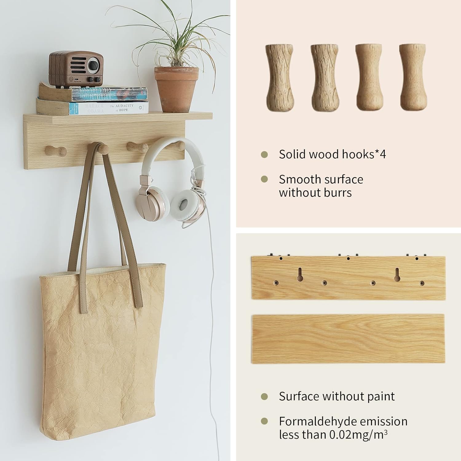 Wall Mount Coat Rack with Shelf and Hooks