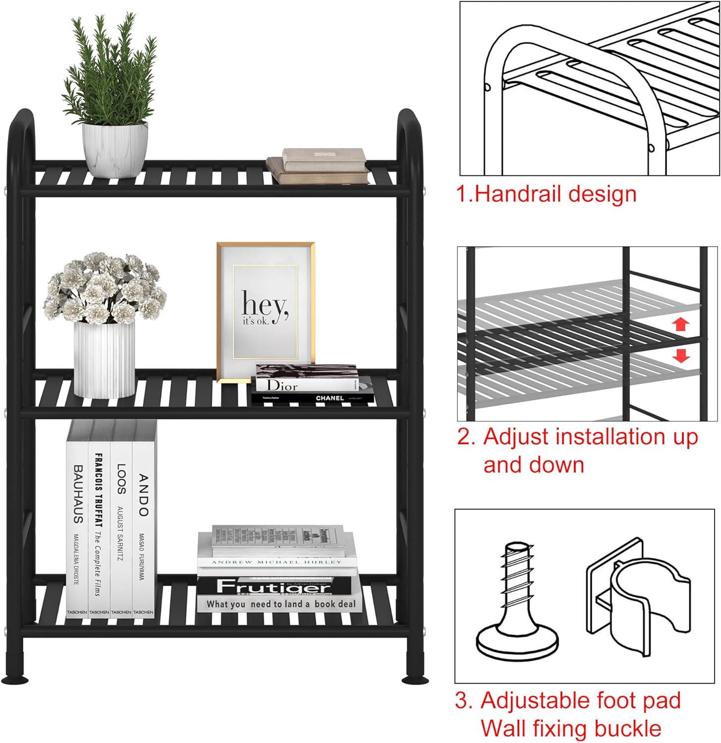 JSB 3-Tier Adjustable Metal Shelving Unit Black