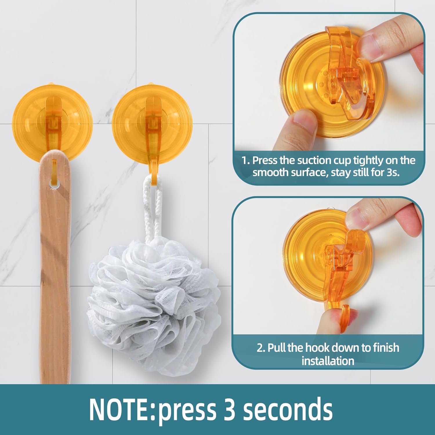 Antimbee Suction Cup Hooks 5 Pack Transparent Orange Dual Hooks Design