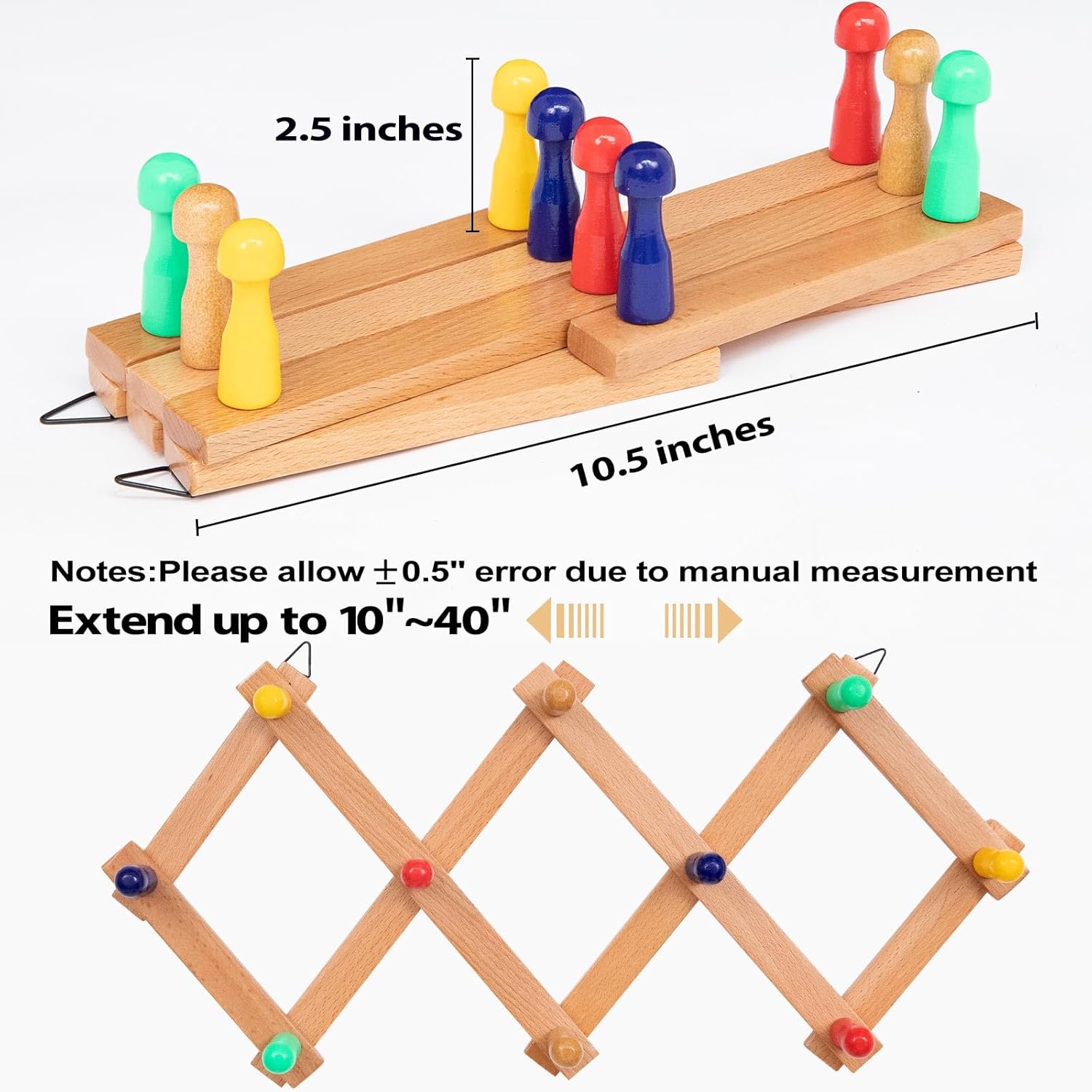 Expandable Wall Hat Rack with 10 Colorful Hooks