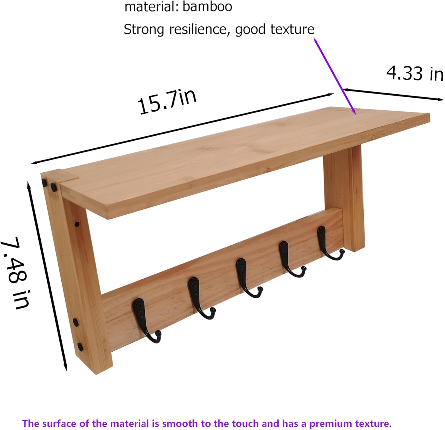 Wall Shelf with Hooks - Multi-Purpose Coat Rack and Key Holder