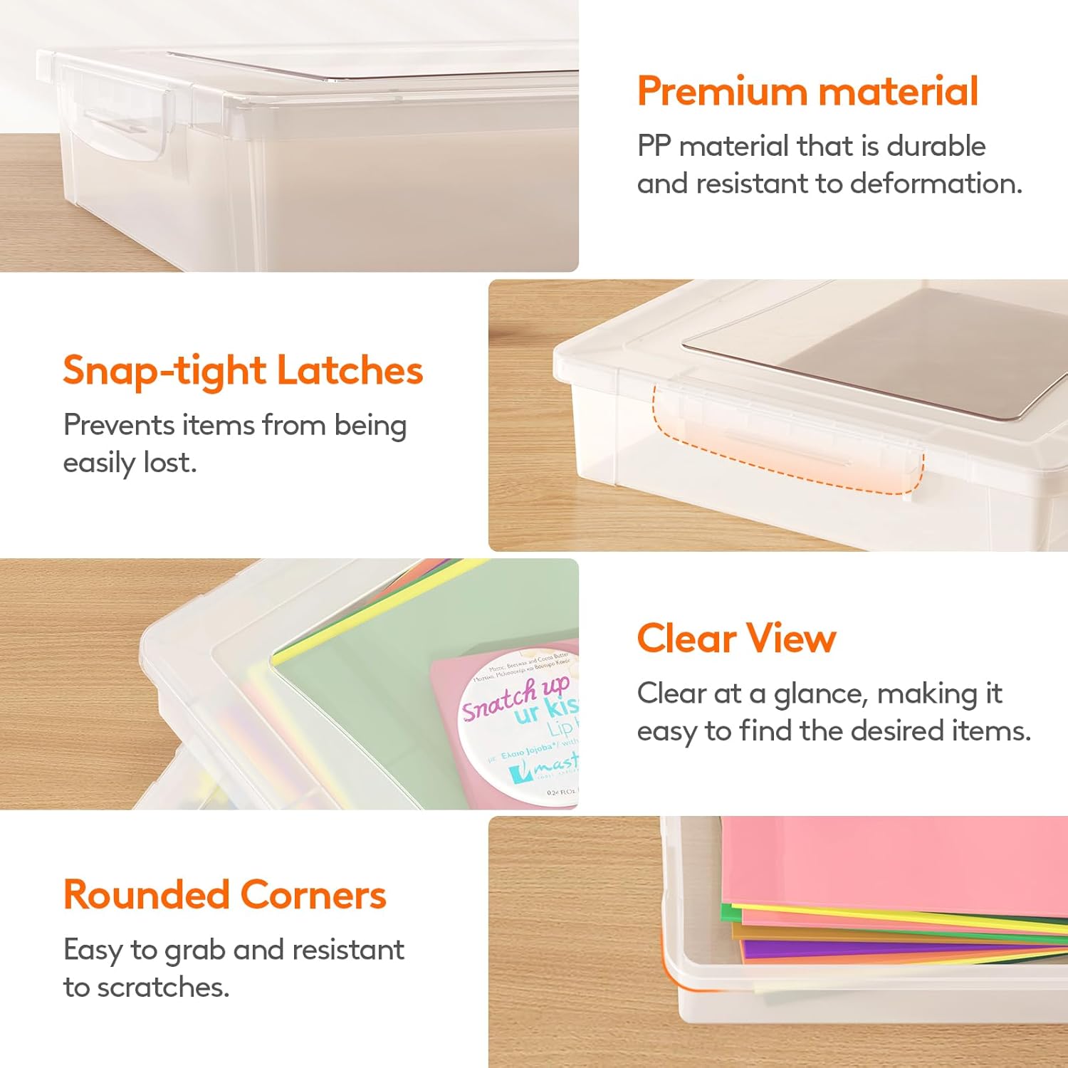 Lifewit 4 Pack Clear Plastic Storage Boxes with Latching Lids