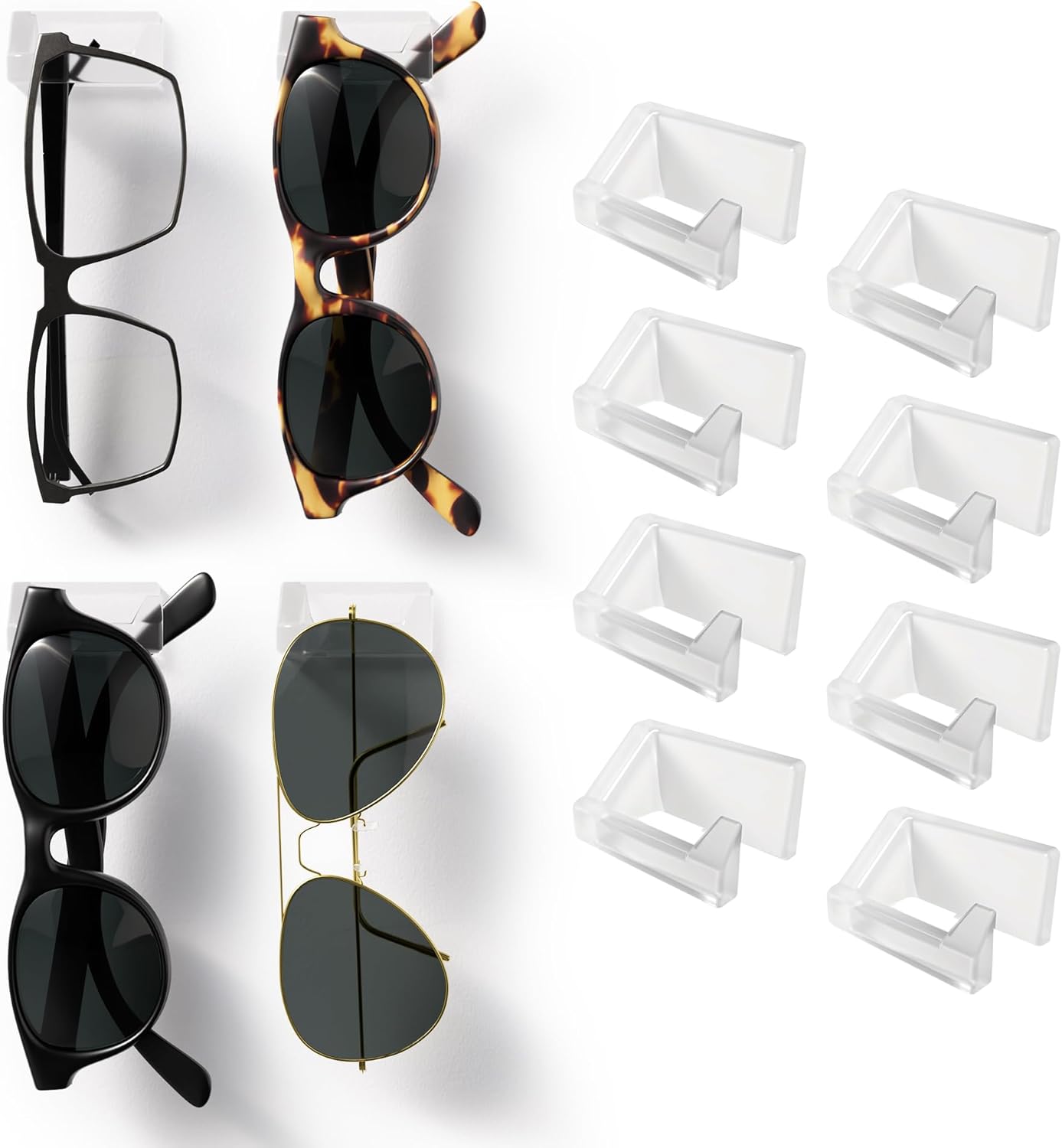MELEN Adhesive Sunglass Wall Organizer 8-Pack - Clear
